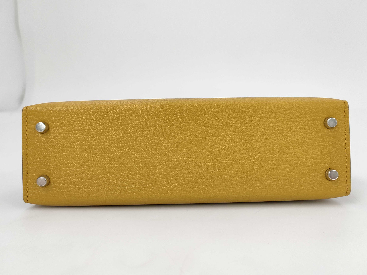 HERMES Mini Kelly Do Handbag, Chevre Jaune Ambre, Stitched, Silver Hardware, W Stamp, Hardware Seal