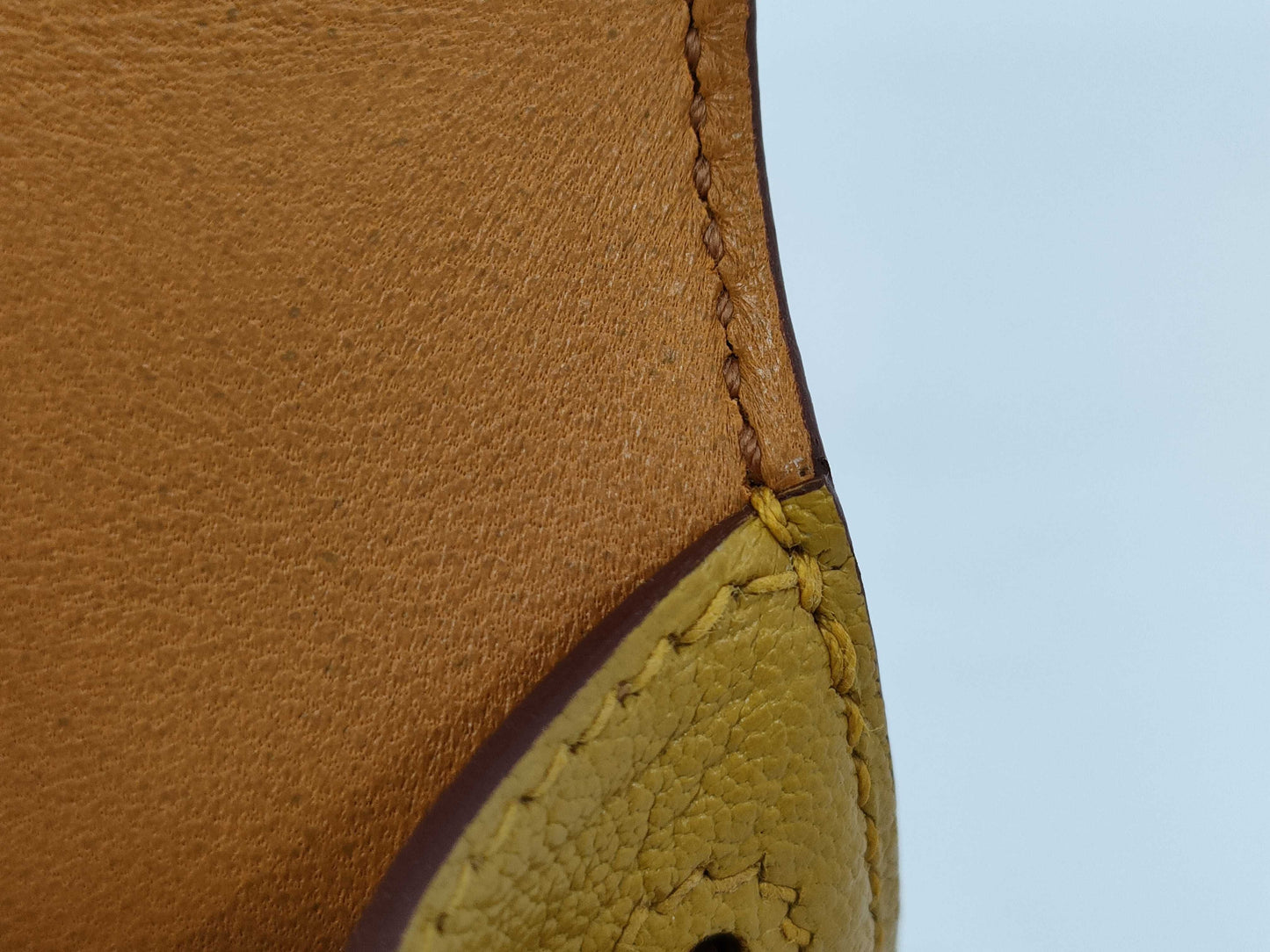 HERMES Mini Kelly Do Handbag, Chevre Jaune Ambre, Stitched, Silver Hardware, W Stamp, Hardware Seal