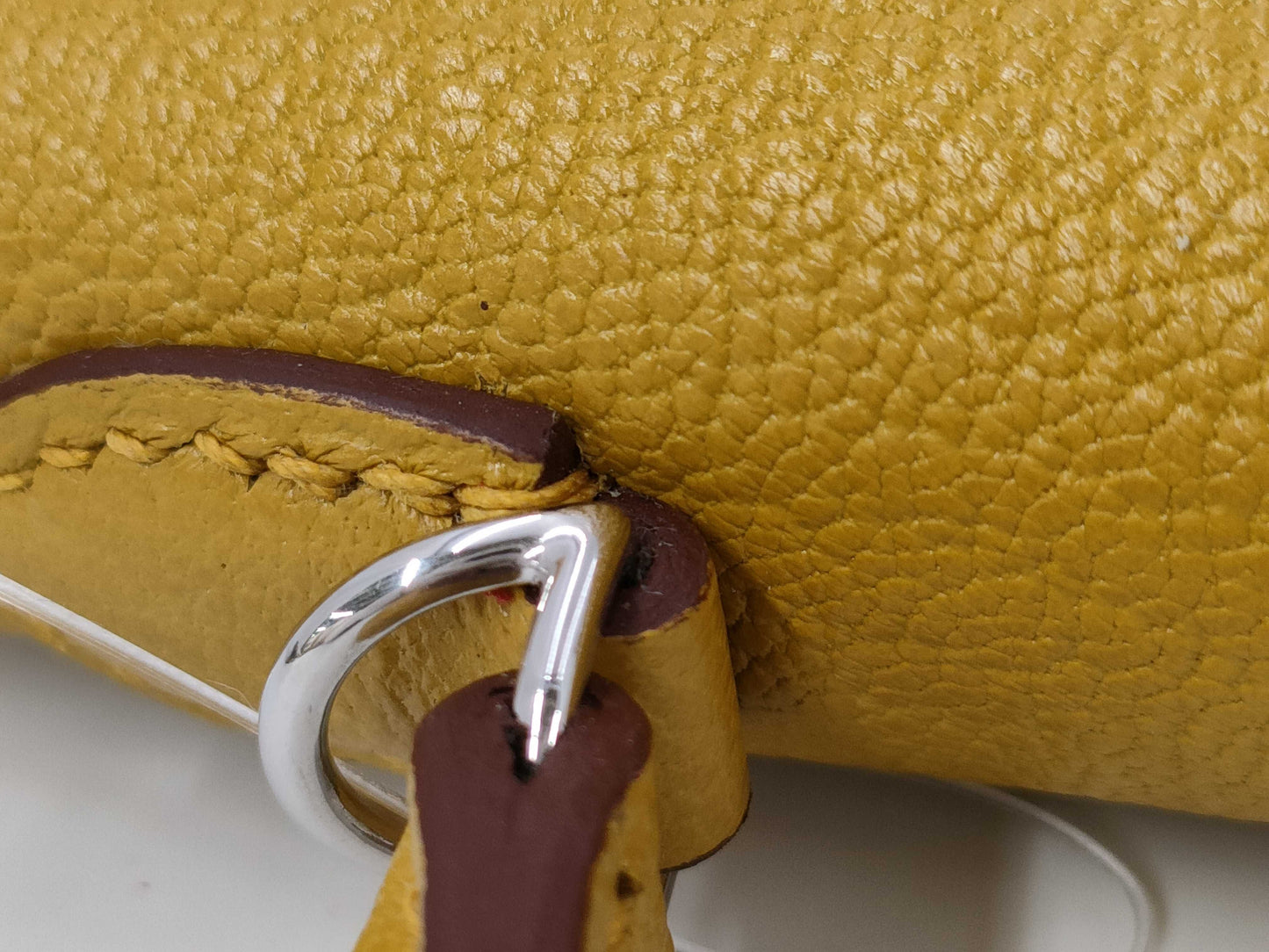 HERMES Mini Kelly Do Handbag, Chevre Jaune Ambre, Stitched, Silver Hardware, W Stamp, Hardware Seal