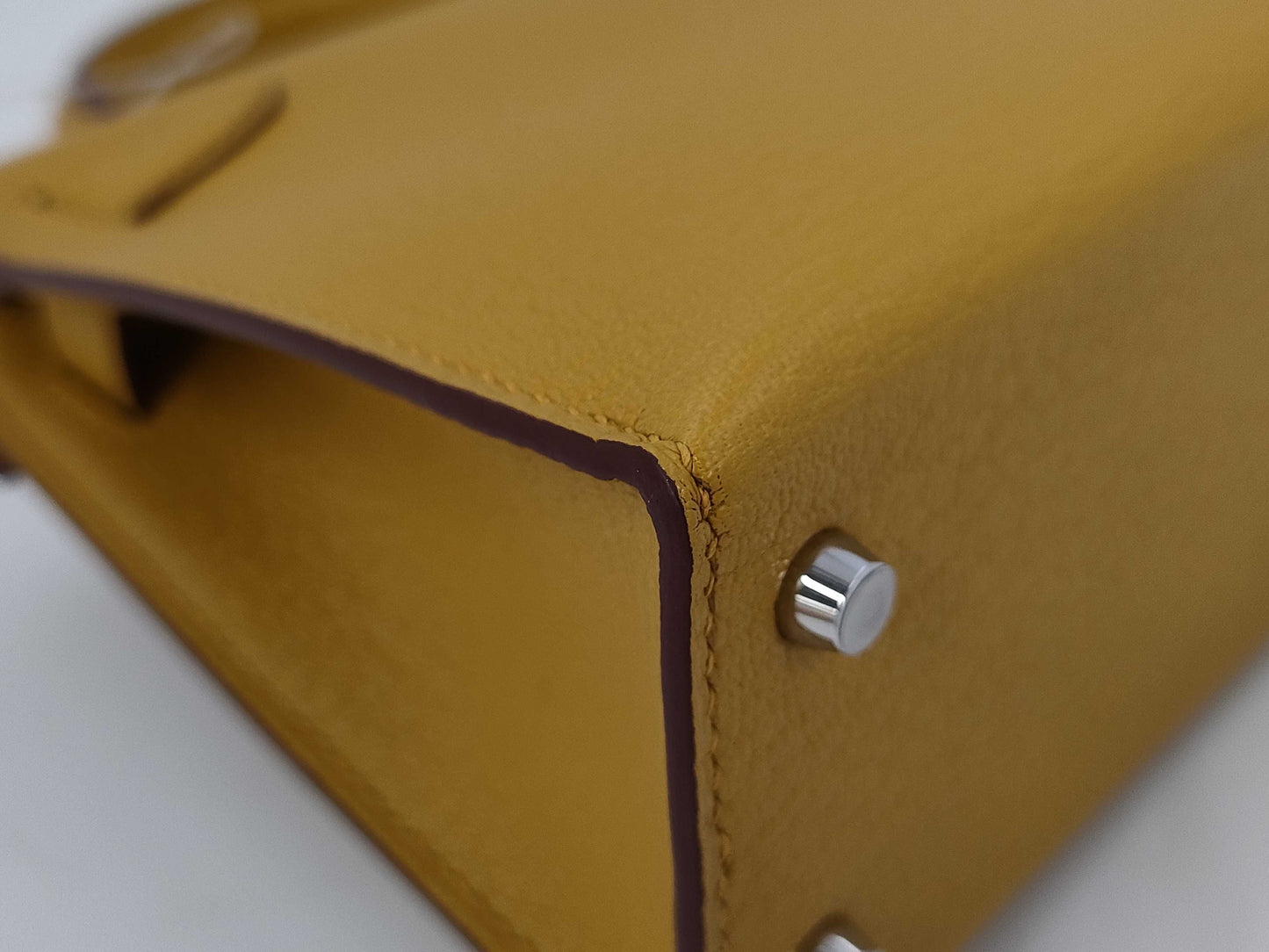 HERMES Mini Kelly Do Handbag, Chevre Jaune Ambre, Stitched, Silver Hardware, W Stamp, Hardware Seal