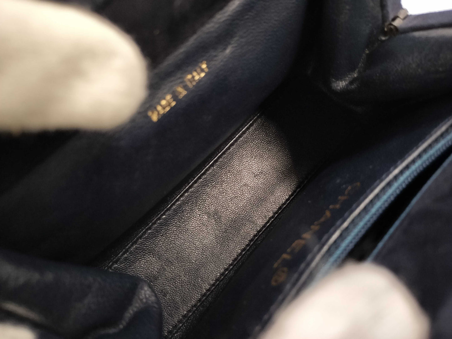 CHANEL Suede Clasp Handbag, Navy, No. 5