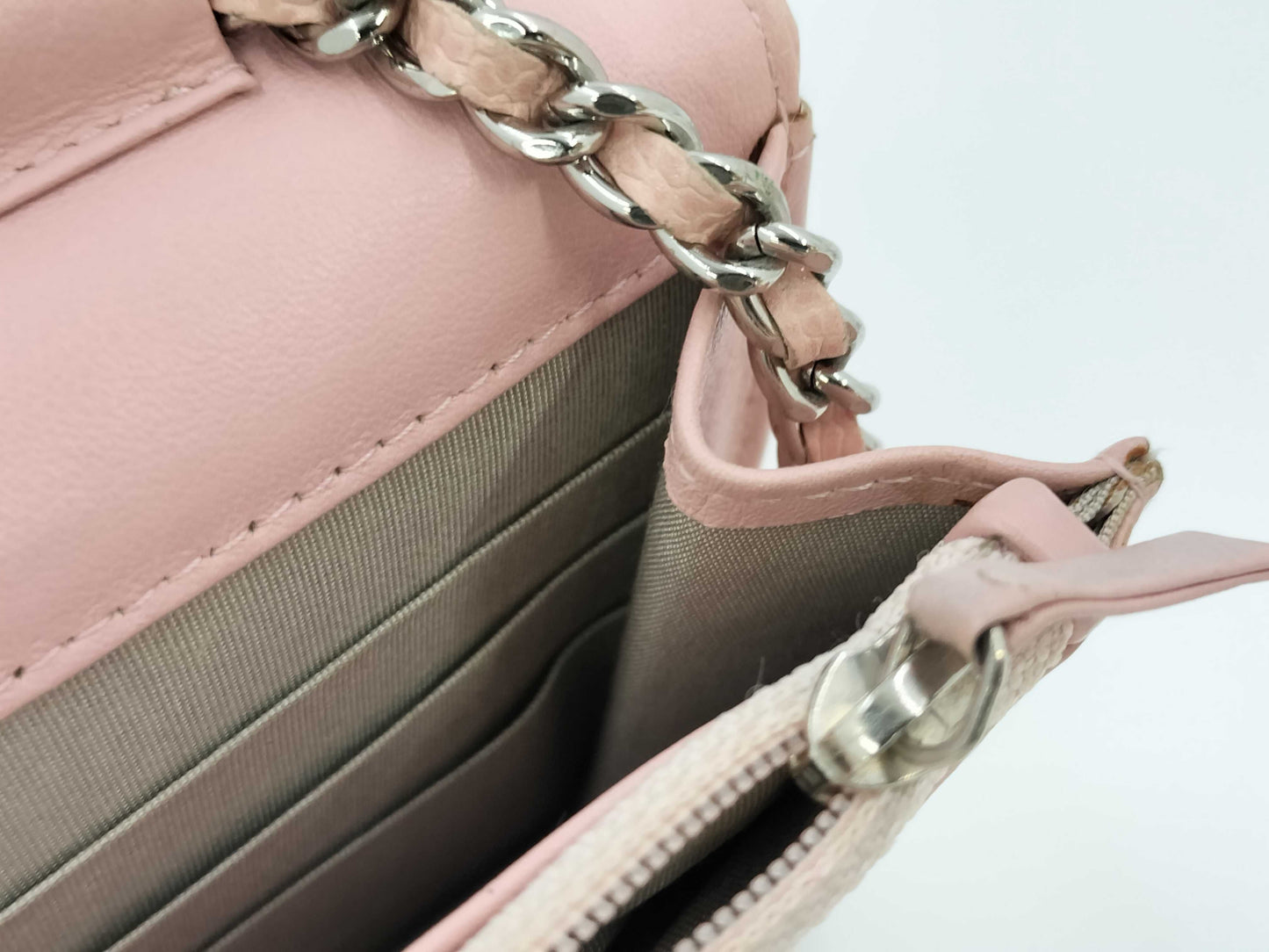 CHANEL Caviar Skin Chain Wallet Pink Shoulder Bag