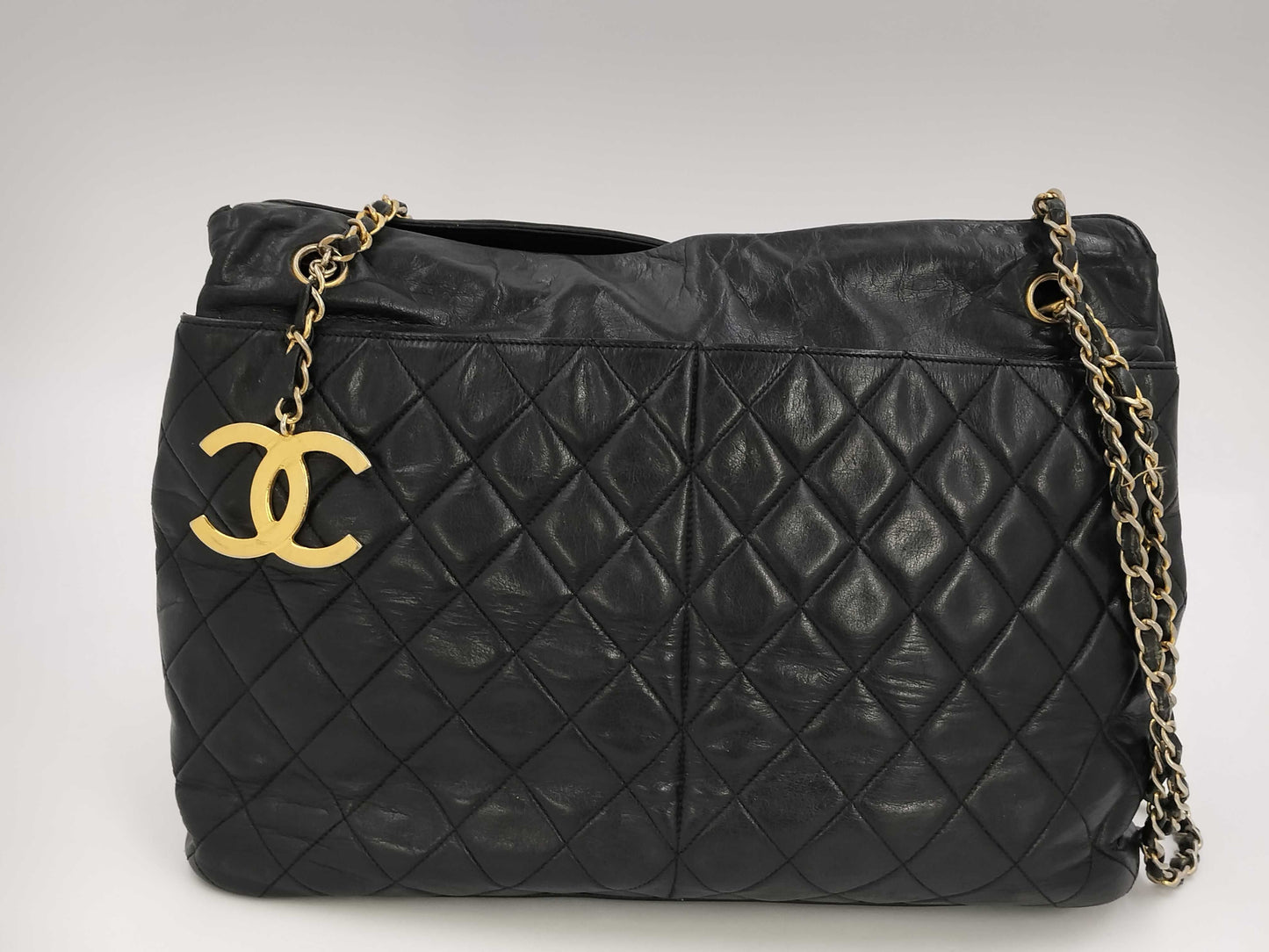 CHANEL Lambskin Tote Bag, Black, No. 1