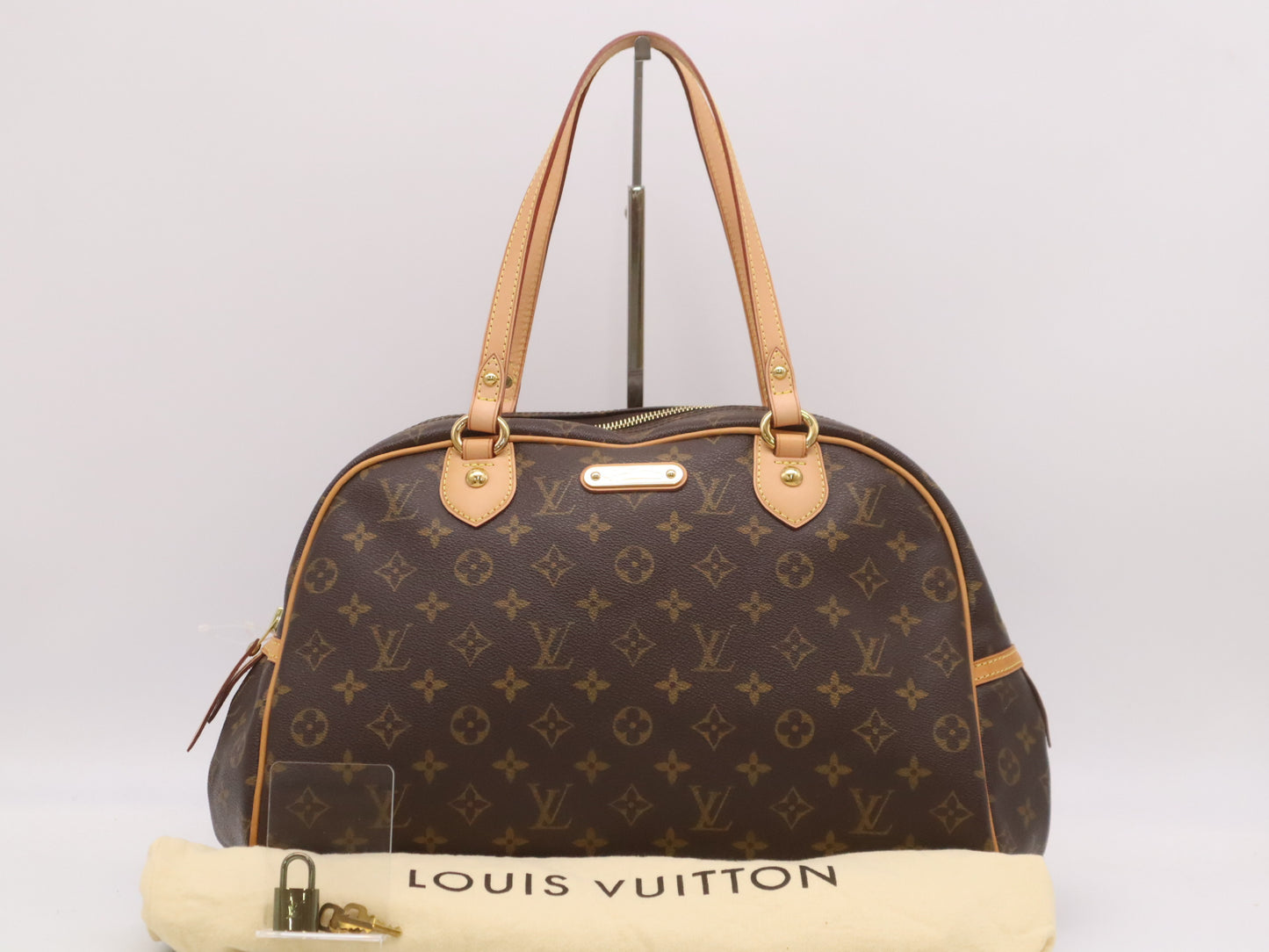 LOUIS VUITTON M95566 Monogram Montorgueil GM Handbag with Dust Bag, Padlock, and Two Keys