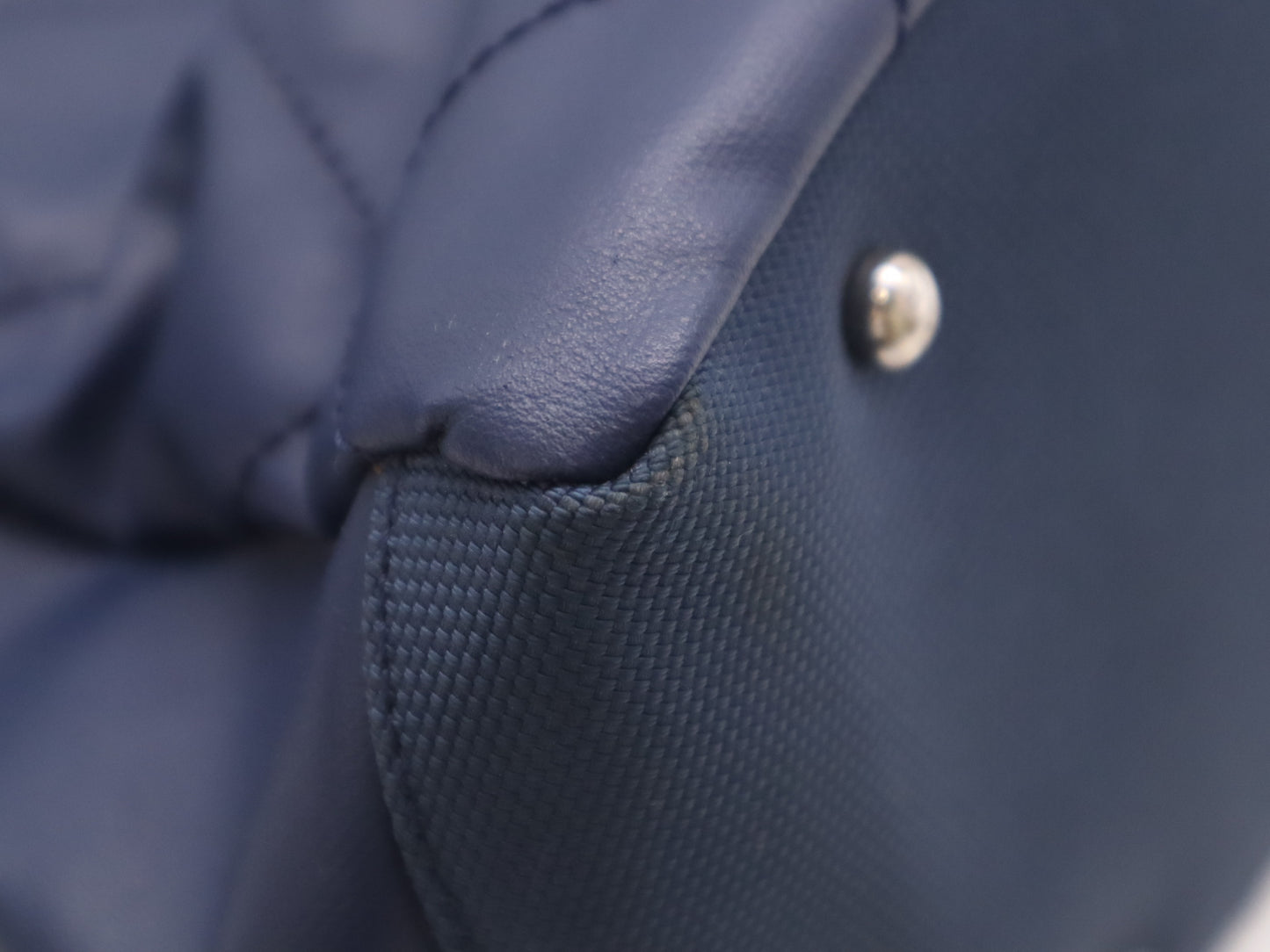 CHANEL Paris Biarritz Tote MM Leather Canvas with Silver Hardware, Navy Seal 15564244 Tote Bag