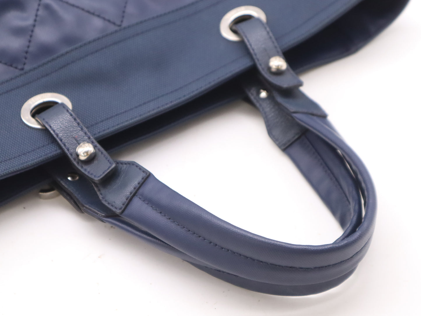 CHANEL Paris Biarritz Tote MM Leather Canvas with Silver Hardware, Navy Seal 15564244 Tote Bag