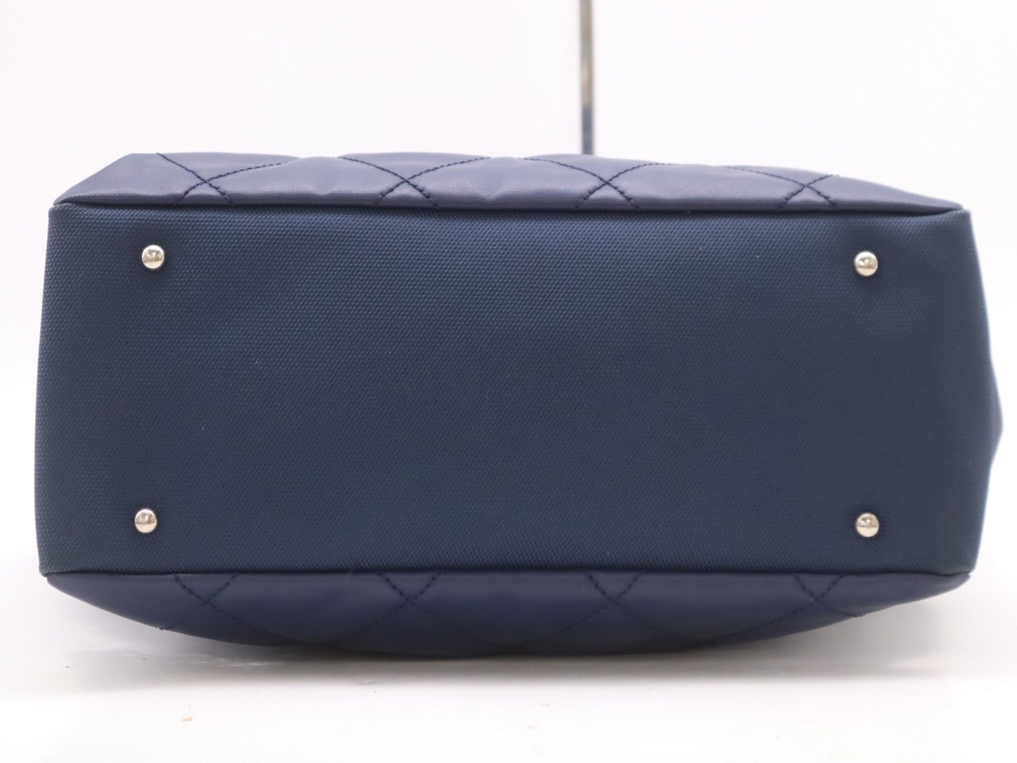 CHANEL Paris Biarritz Tote MM Leather Canvas with Silver Hardware, Navy Seal 15564244 Tote Bag