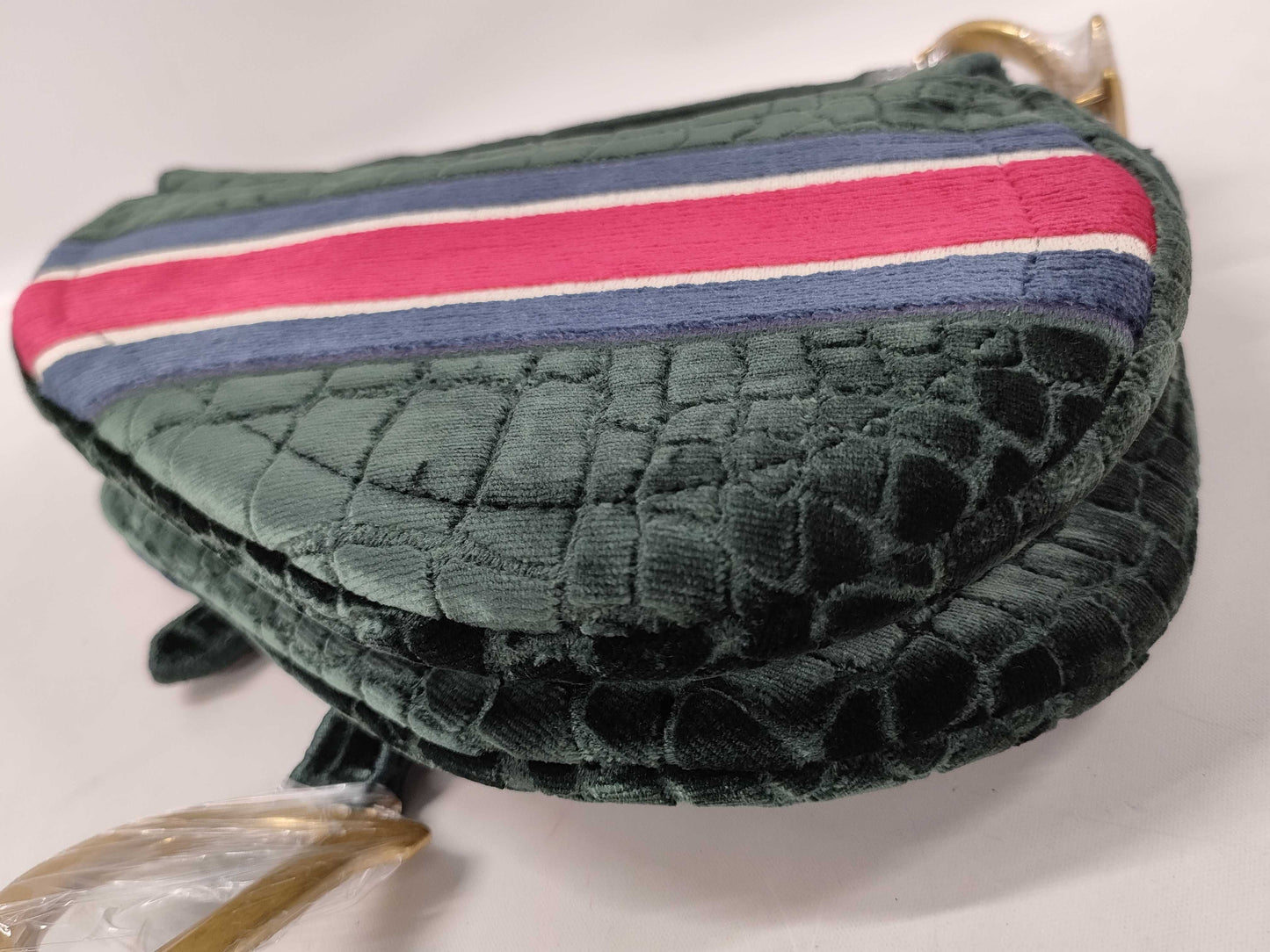 Dior Saddle Bag Medium Shoulder Bag Green with Gold Hardware Velvet Shoulder Bag