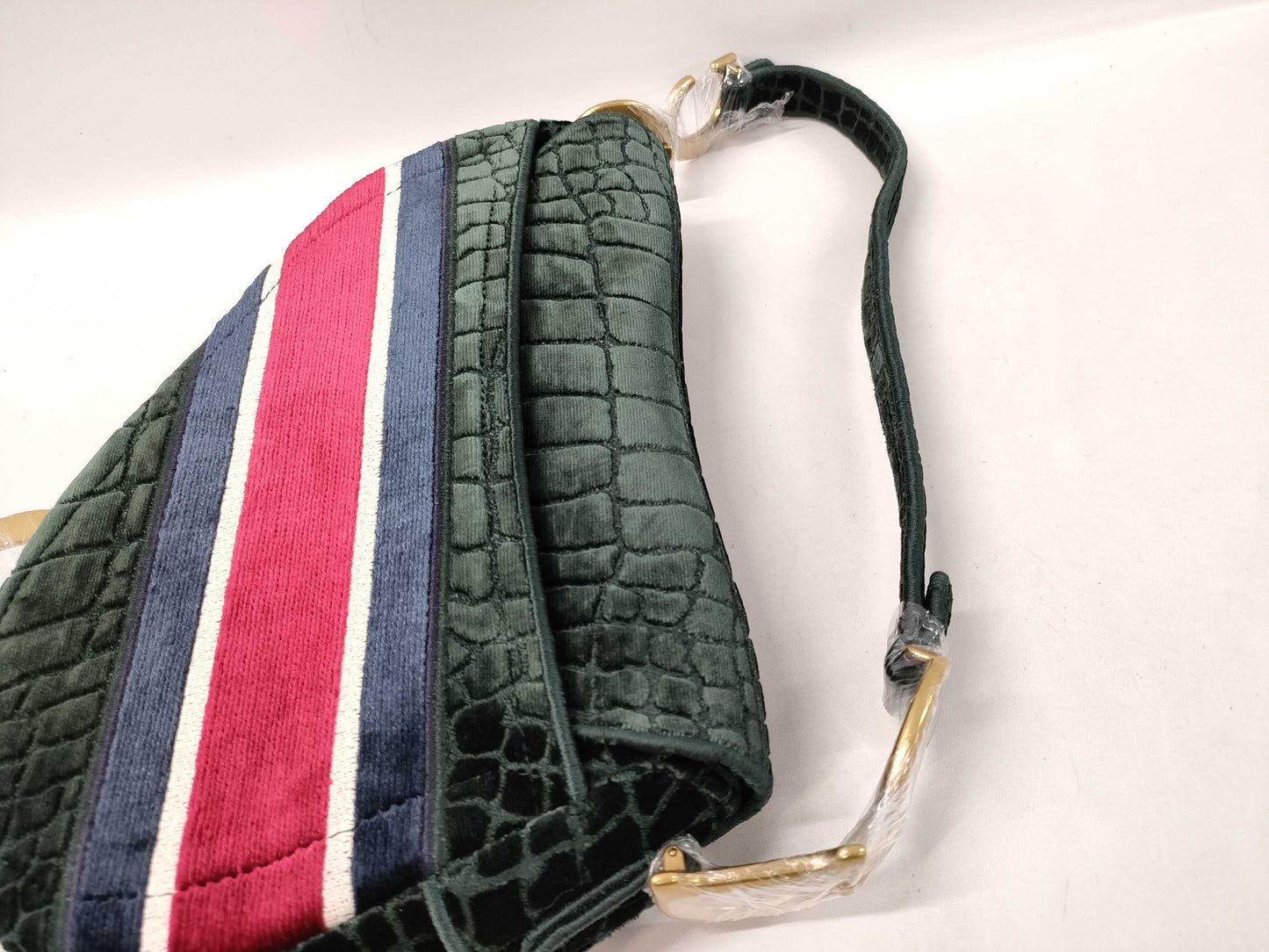 Dior Saddle Bag Medium Shoulder Bag Green with Gold Hardware Velvet Shoulder Bag