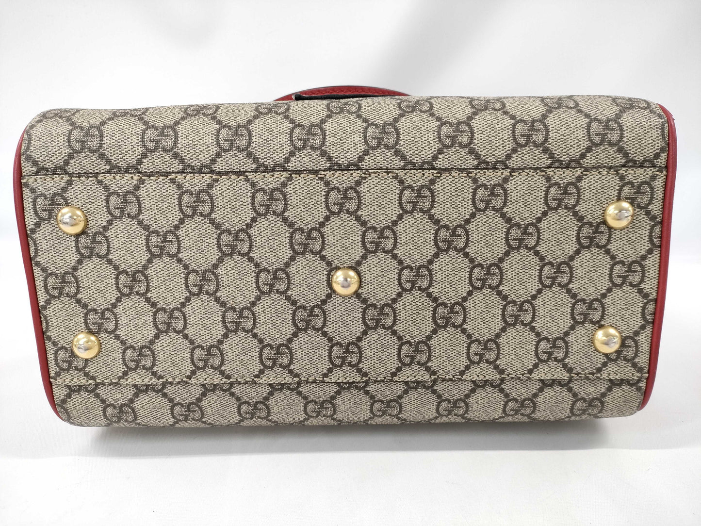 GUCCI GG Supreme PVC x Leather 2-Way Handbag, Beige x Red, 409529, Shoulder Strap, Shoulder Bag
