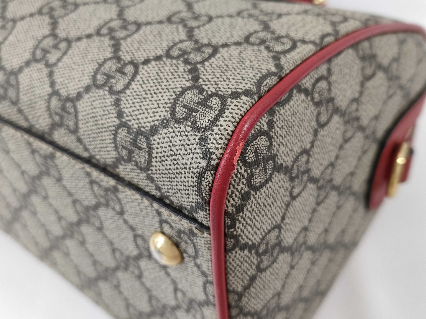 GUCCI GG Supreme PVC x Leather 2-Way Handbag, Beige x Red, 409529, Shoulder Strap, Shoulder Bag