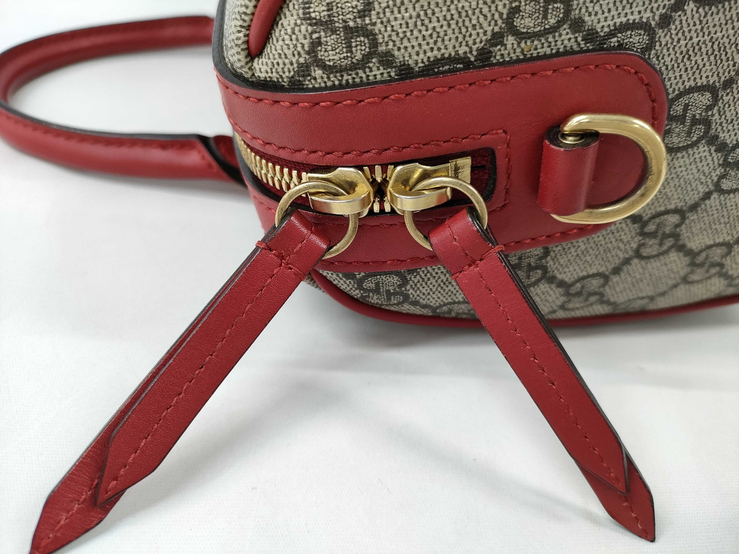 GUCCI GG Supreme PVC x Leather 2-Way Handbag, Beige x Red, 409529, Shoulder Strap, Shoulder Bag