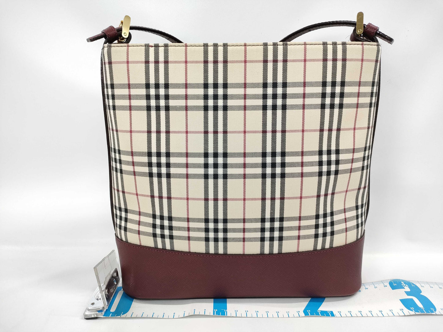 BURBERRY Nova Check Canvas and Leather Shoulder Bag, Beige and Red