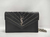 SAINT LAURENT Cassandra Envelope Stud Chain Wallet in Black Calfskin with Silver Hardware. Shoulder Bag.