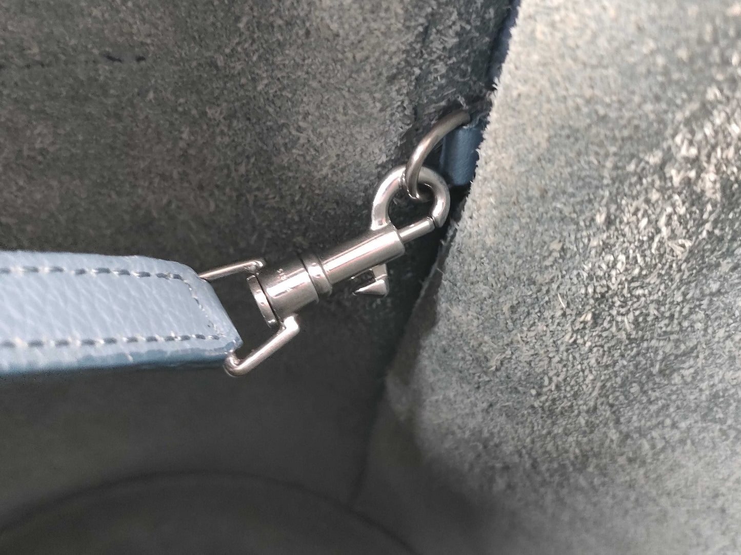 CELINE Bucket Bag, Dark Blue with Silver Hardware and Leather, 187243, Shoulder Strap Handbag