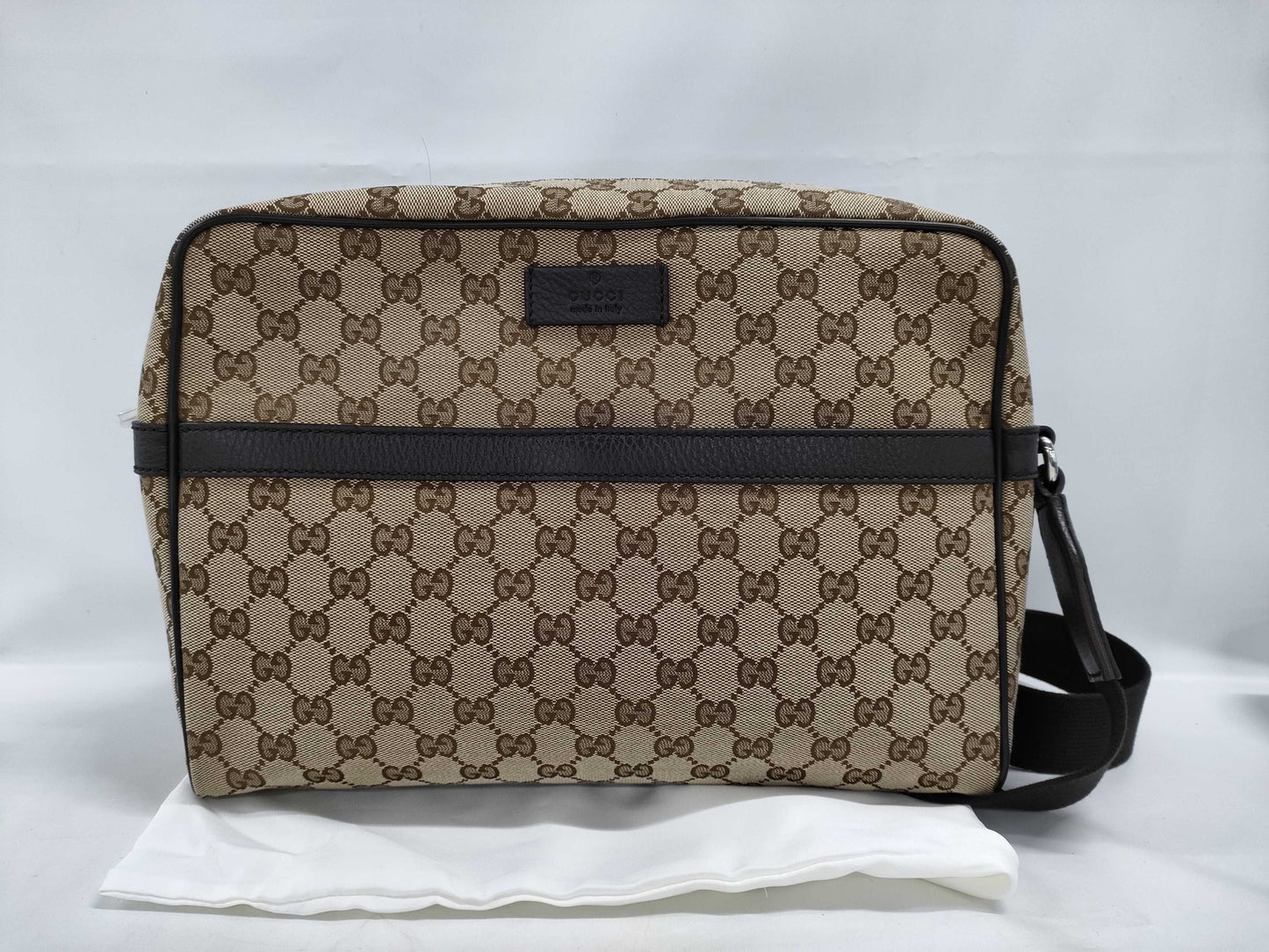 GUCCI GG Canvas and Leather Shoulder Bag, Beige and Brown, 449173, Dust Bag, Instructions, Shoulder Bag