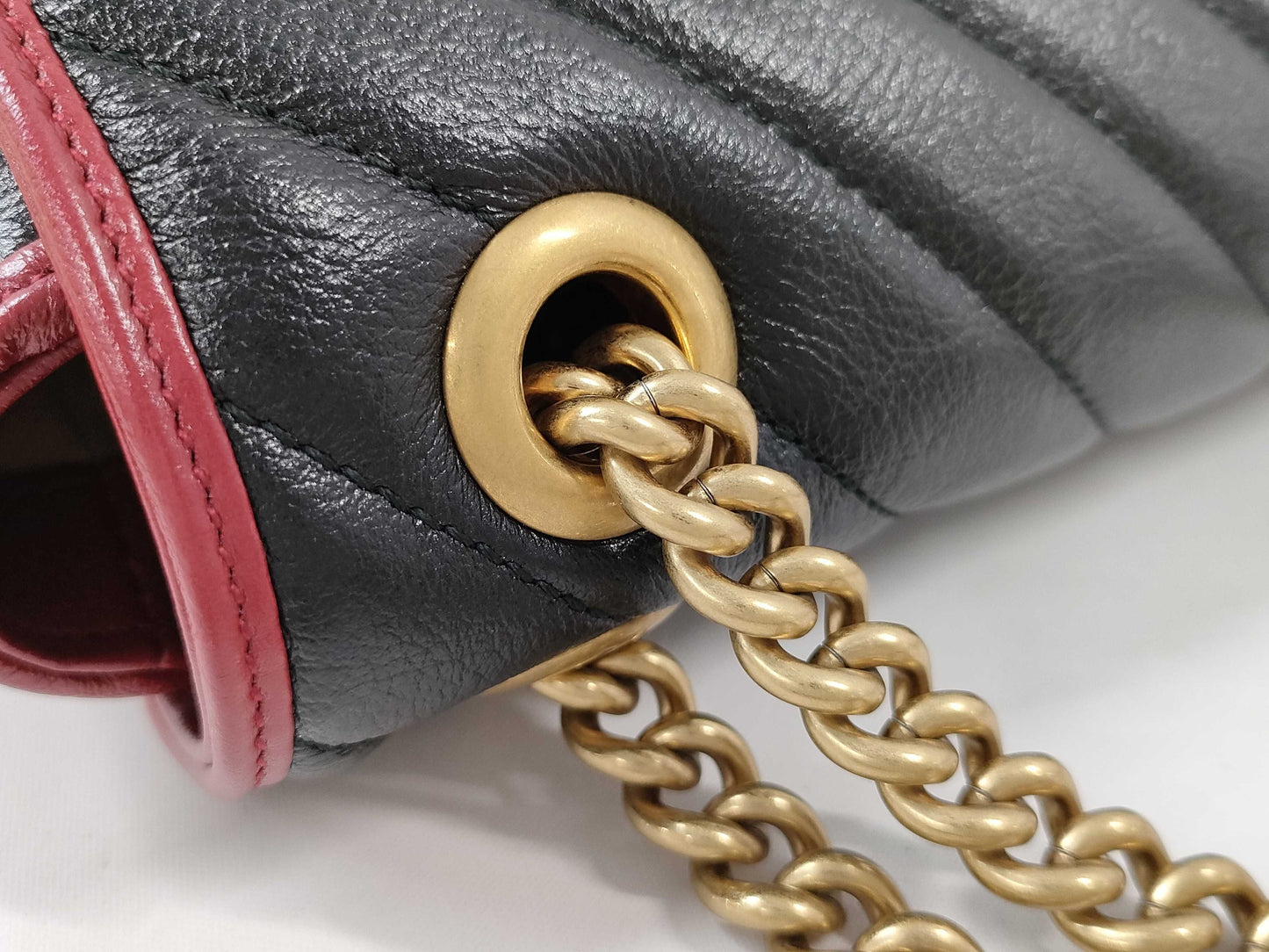 GUCCI GG Marmont Quilted Small Shoulder Bag in Black, Red, and Gold Hardware with Leather, 443497, Dust Bag, Shoulder Bag