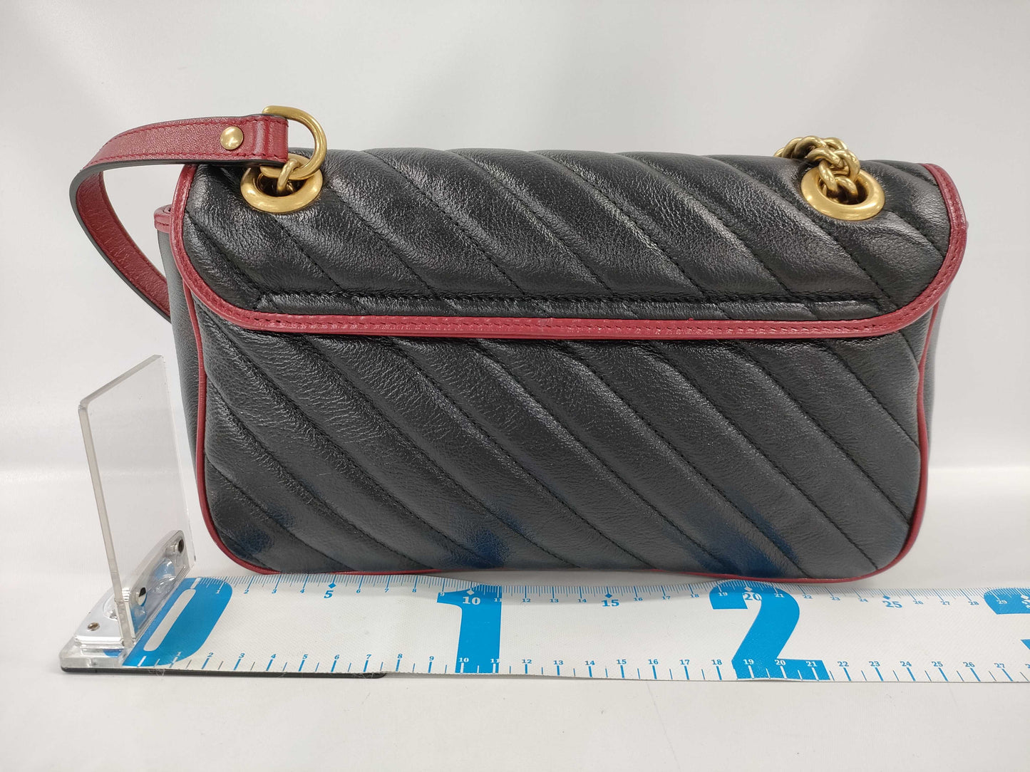 GUCCI GG Marmont Quilted Small Shoulder Bag in Black, Red, and Gold Hardware with Leather, 443497, Dust Bag, Shoulder Bag