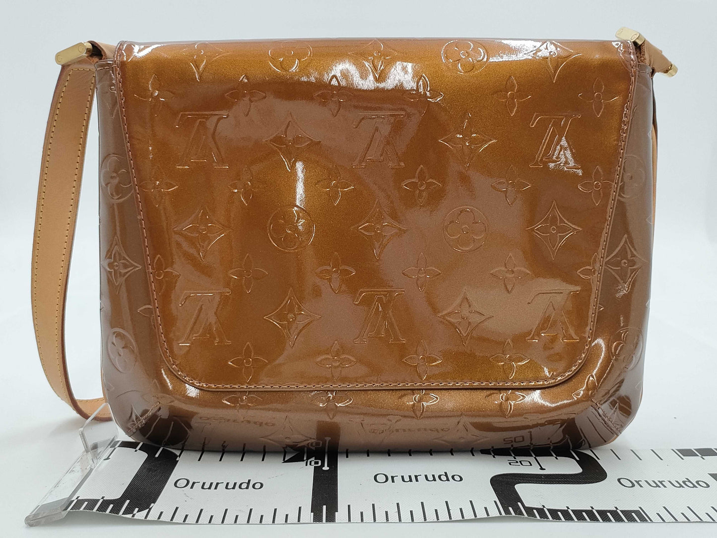 LOUIS VUITTON Monogram Vernis Thompson Street Shoulder Bag in Bronze with Gold Hardware, M91124 CA0090, Dust Bag