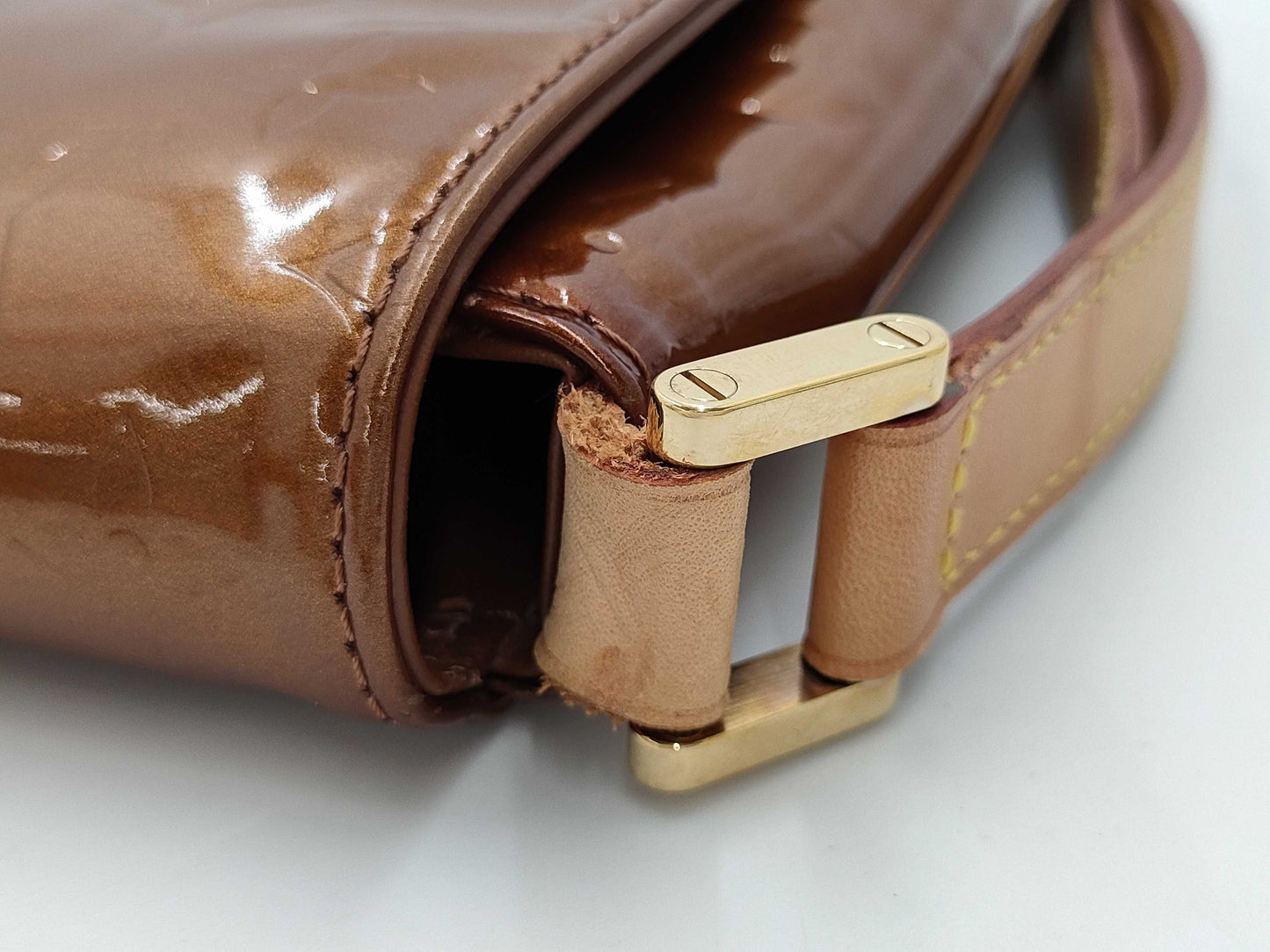 LOUIS VUITTON Monogram Vernis Thompson Street Shoulder Bag in Bronze with Gold Hardware, M91124 CA0090, Dust Bag