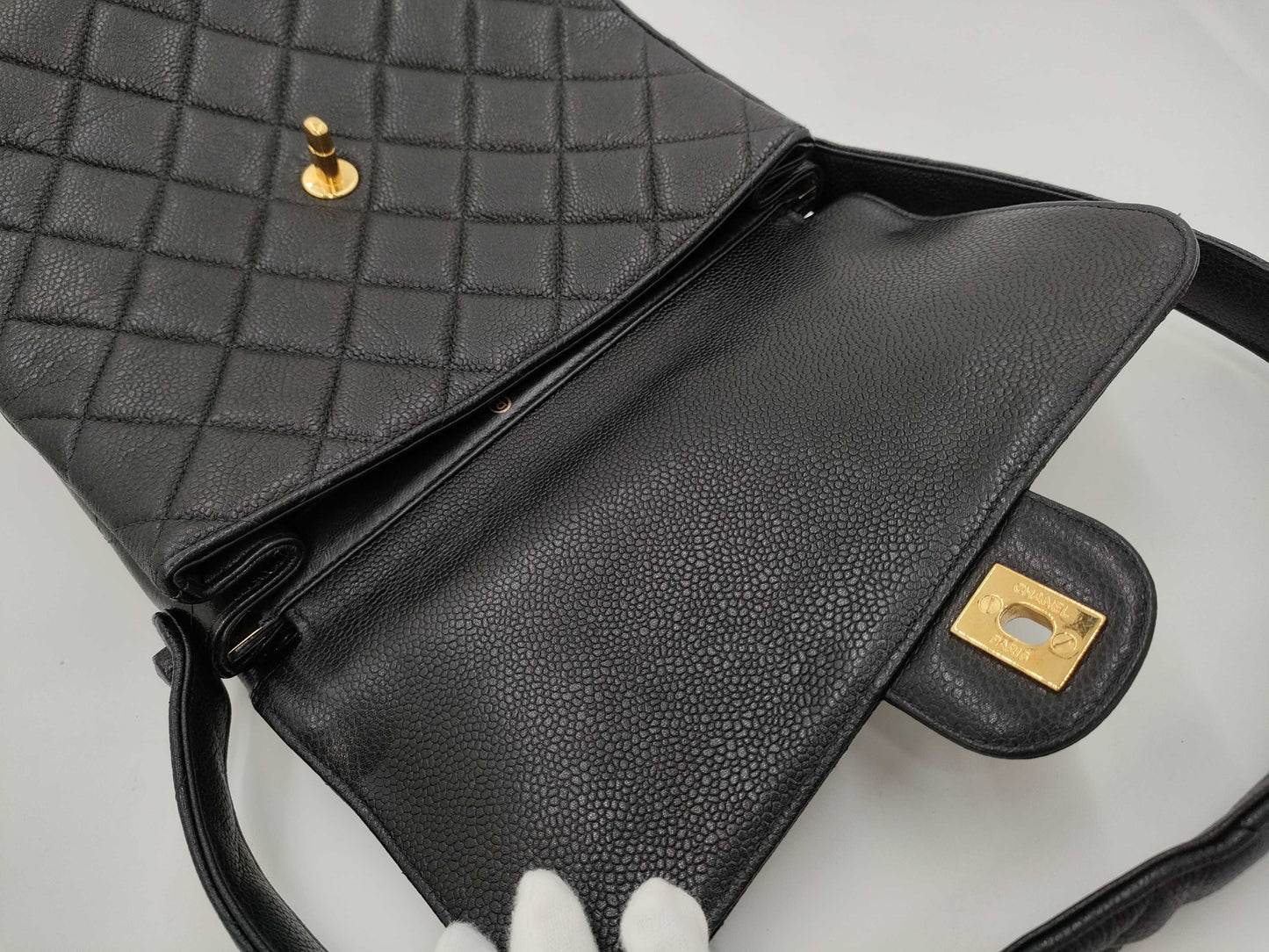 CHANEL Double-Face Matelasse Caviar Leather Shoulder Bag in Black with GD Hardware, No. 4