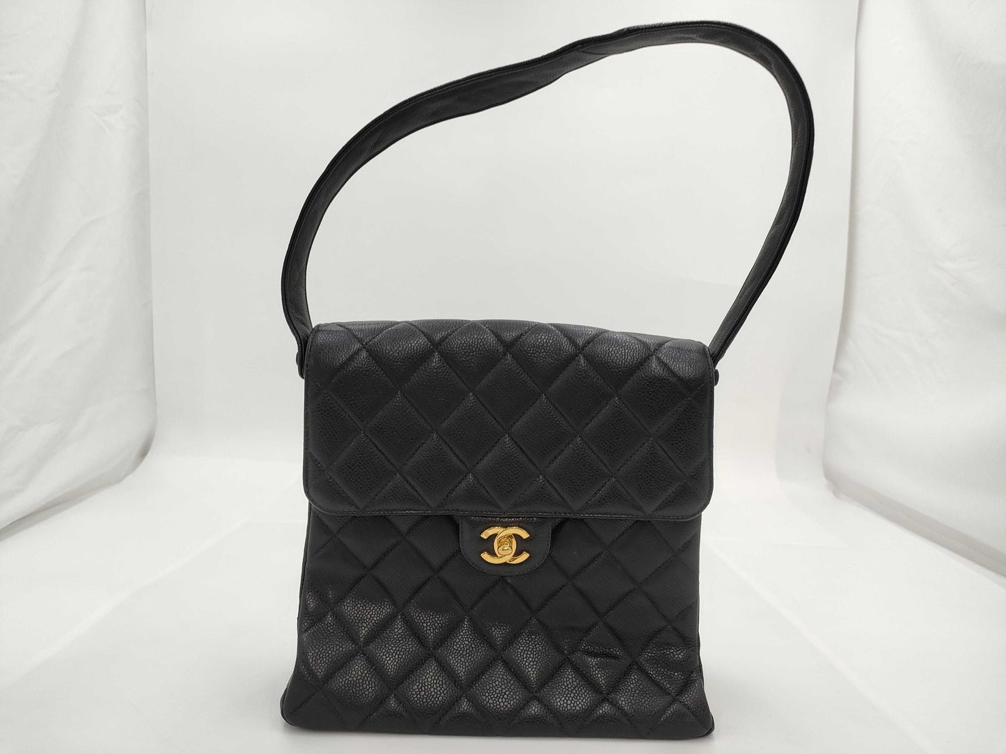 CHANEL Double-Face Matelasse Caviar Leather Shoulder Bag in Black with GD Hardware, No. 4