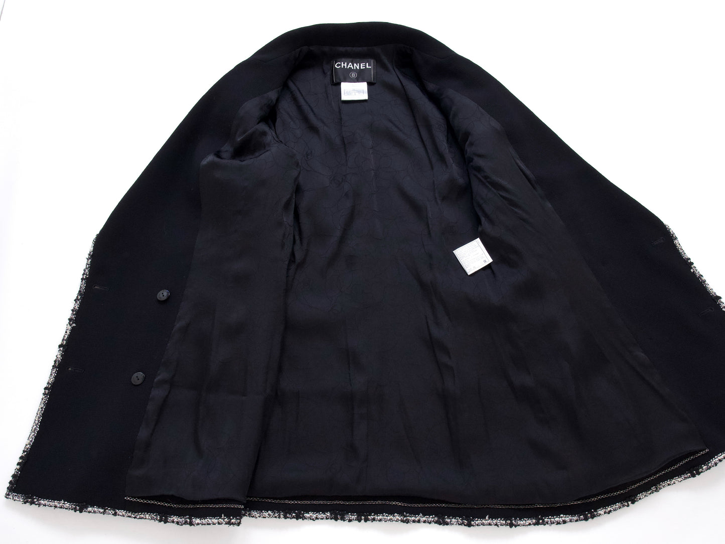 CHANEL 05C Trimmed Double Tweed Jacket, Size 36, Black, Anne Hathaway Jacket
