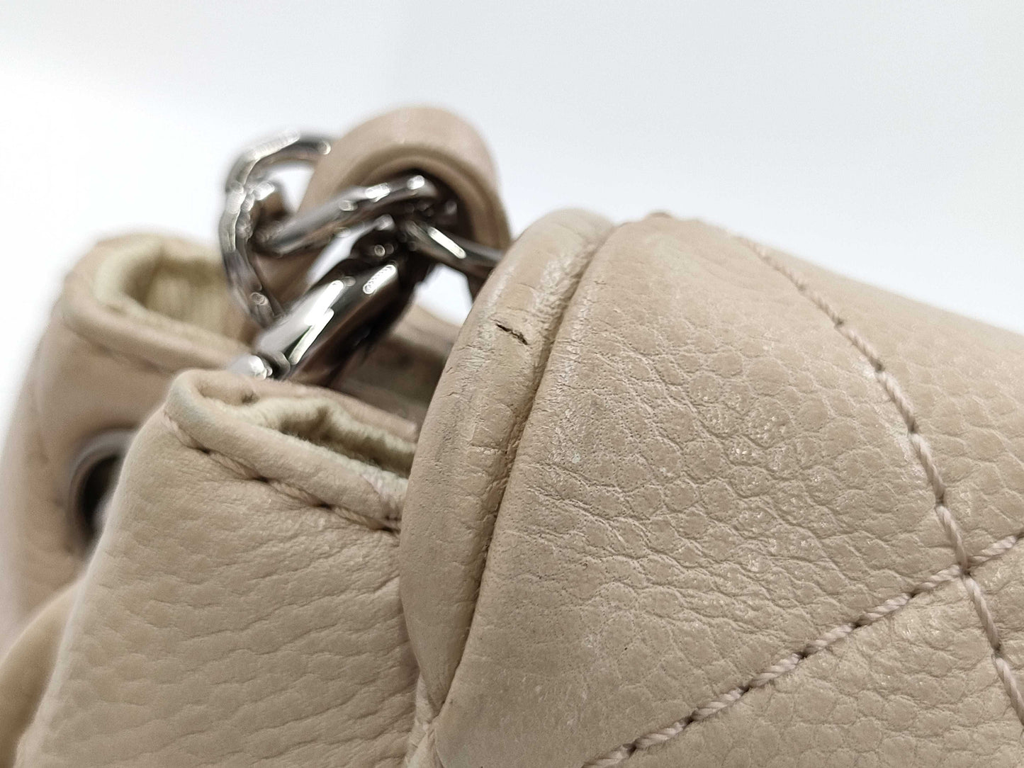 CHANEL Matelasse Caviar Leather Chain Coco Mark Beige Shoulder Bag