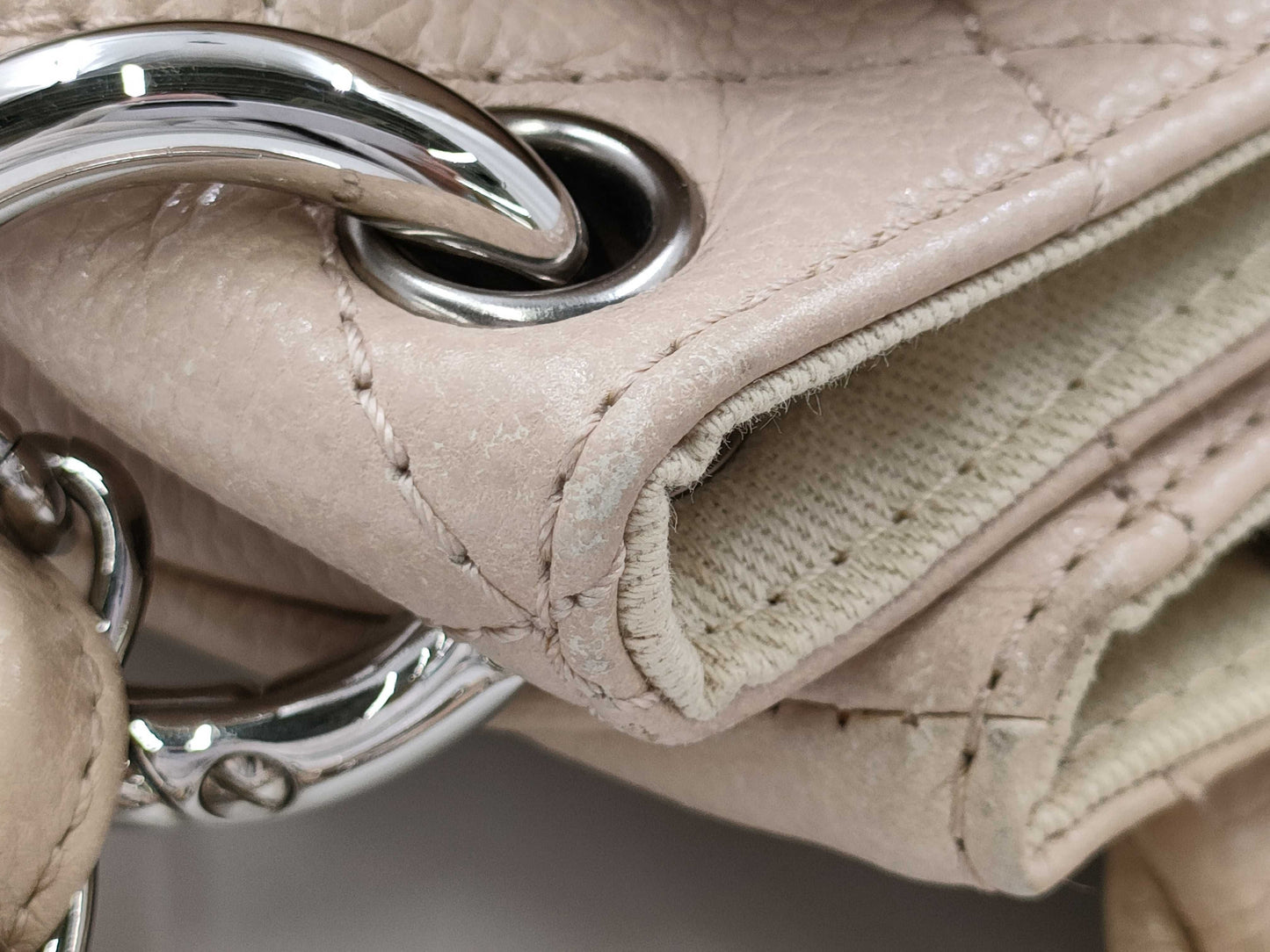 CHANEL Matelasse Caviar Leather Chain Coco Mark Beige Shoulder Bag