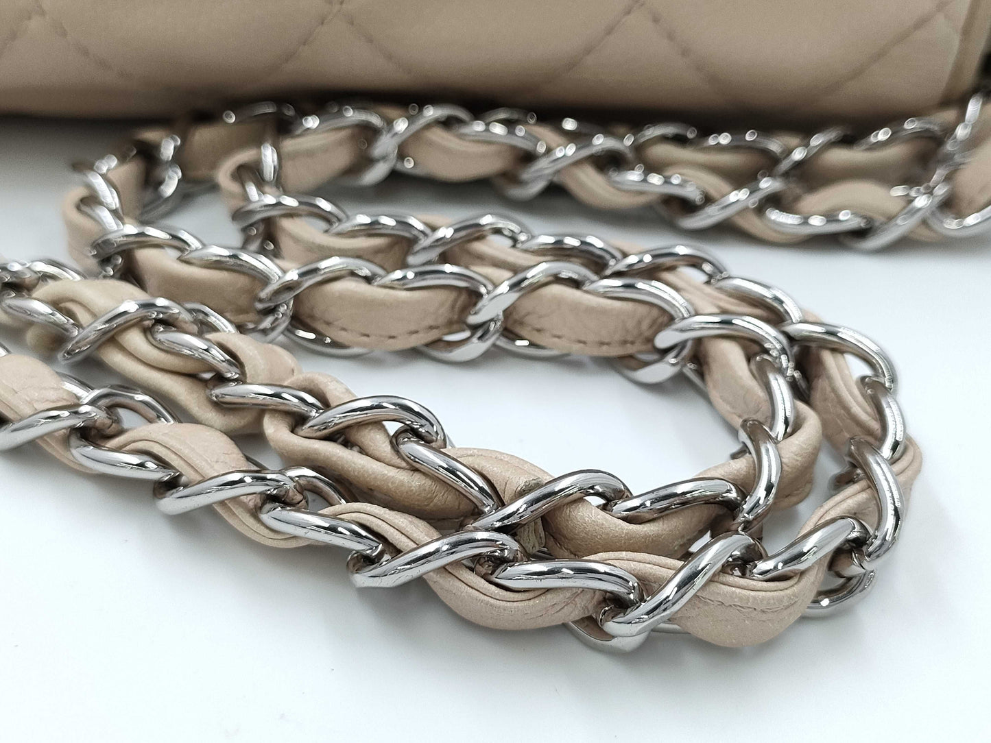 CHANEL Matelasse Caviar Leather Chain Coco Mark Beige Shoulder Bag