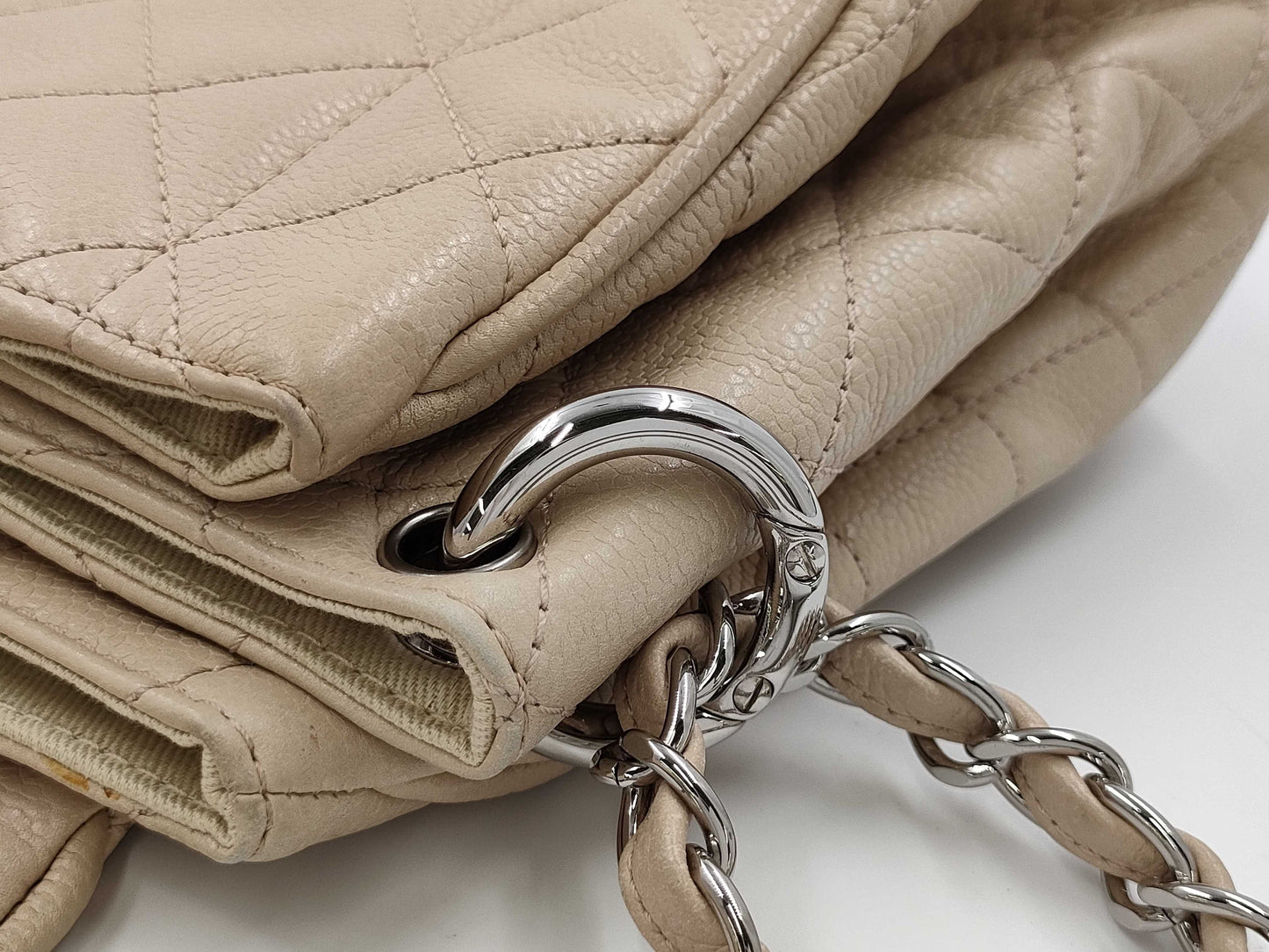 CHANEL Matelasse Caviar Leather Chain Coco Mark Beige Shoulder Bag