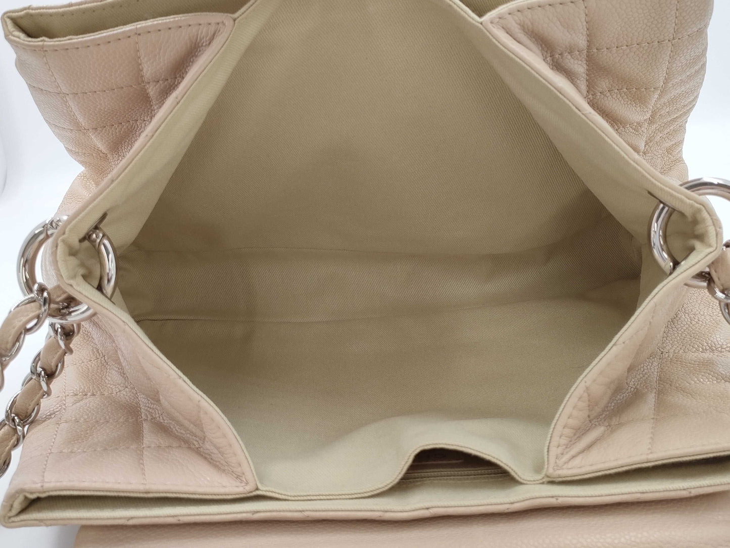 CHANEL Matelasse Caviar Leather Chain Coco Mark Beige Shoulder Bag