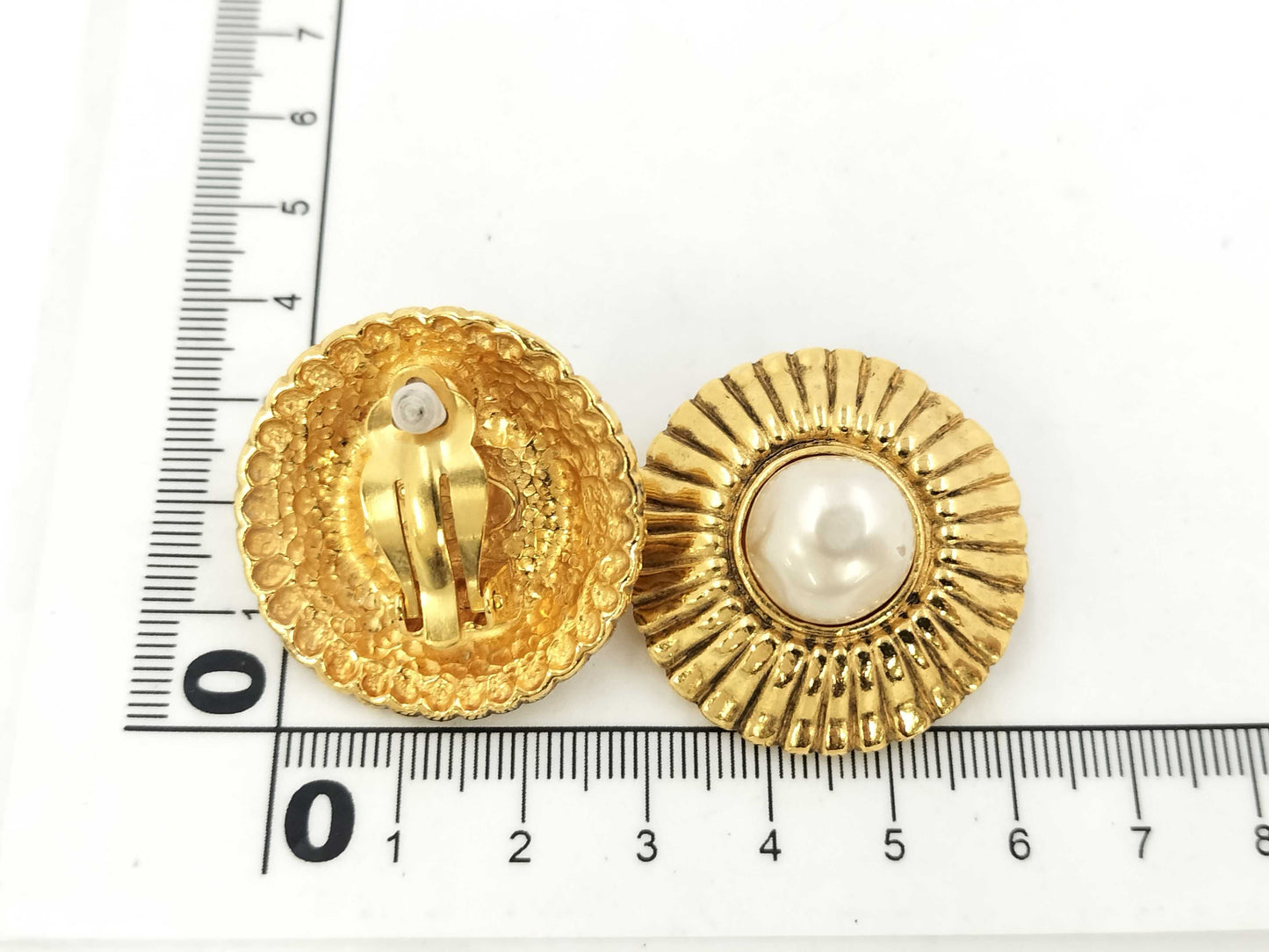 CHANEL Faux Pearl Round Earrings