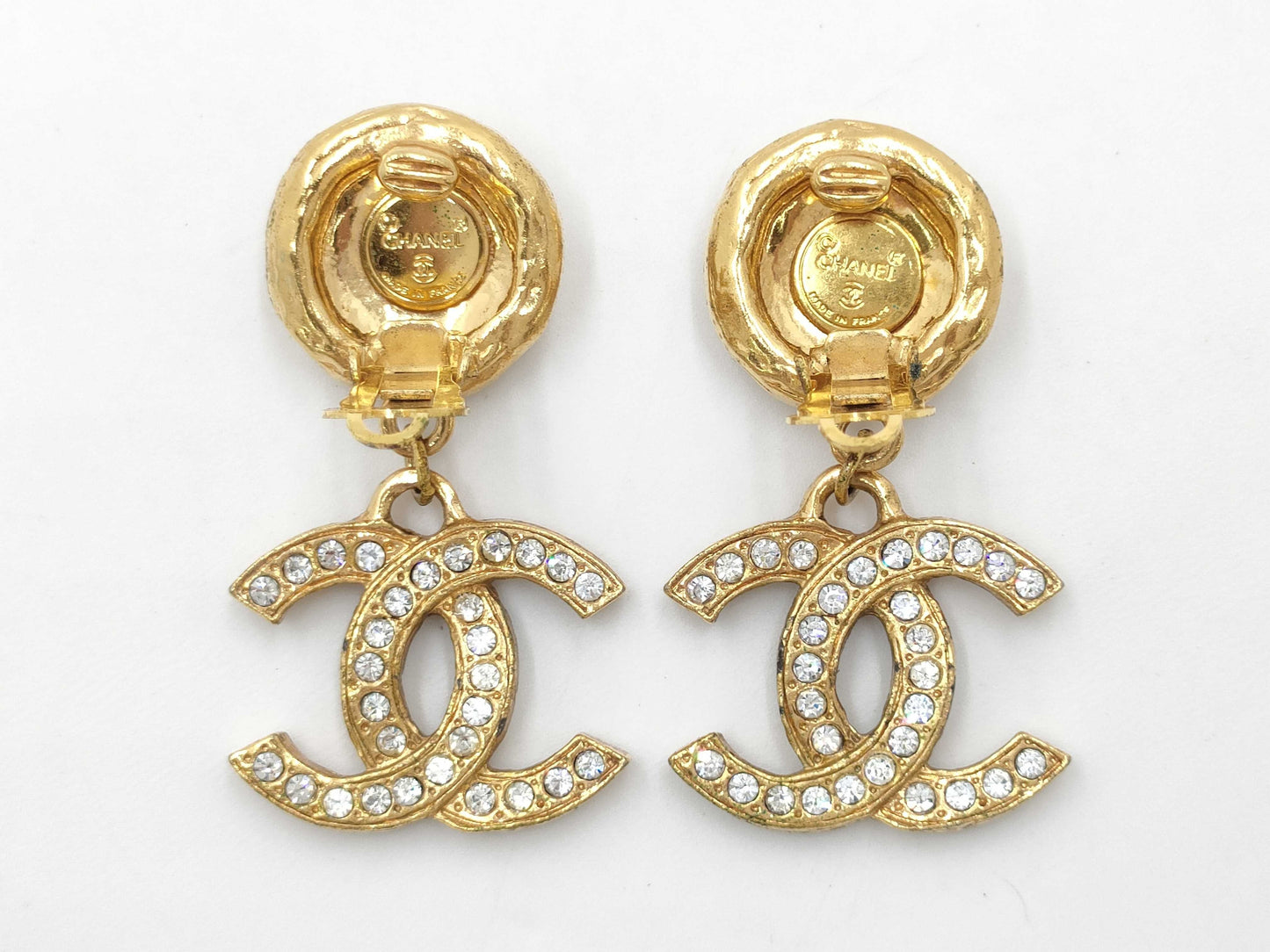 CHANEL Rhinestone Coco Mark Earrings