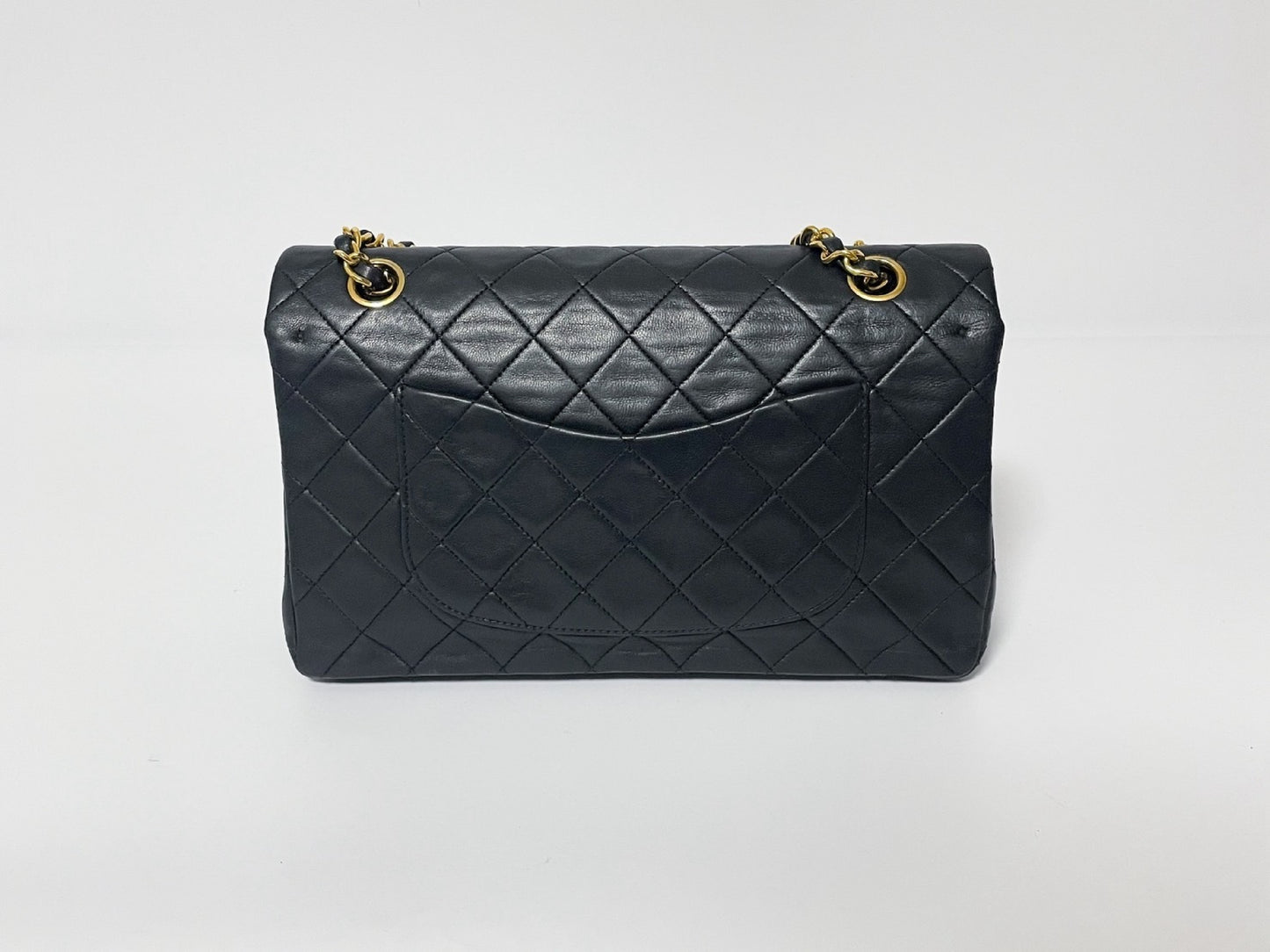 CHANEL Double Flap Matelasse Black Lambskin Shoulder Bag with Seal