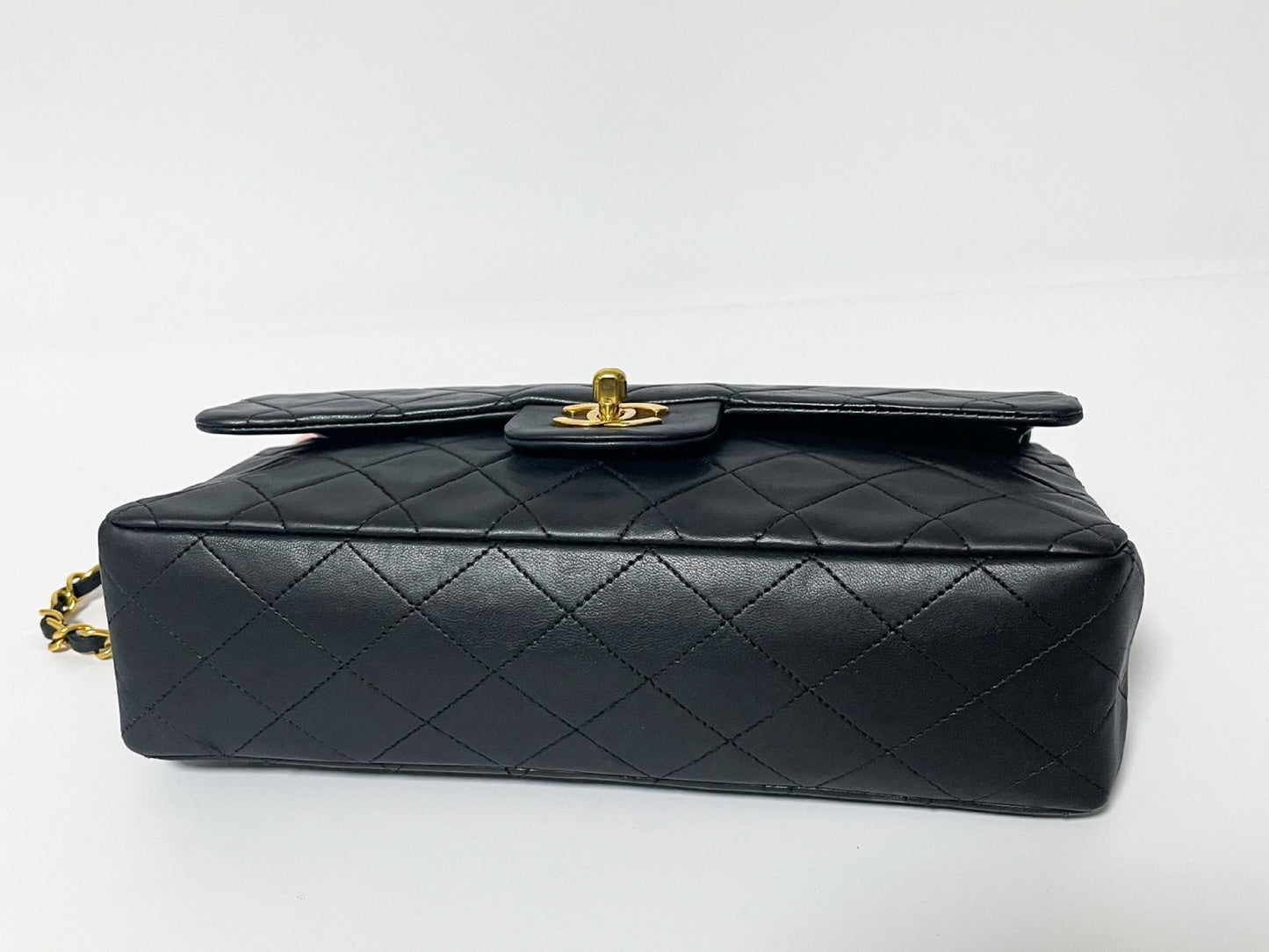CHANEL Double Flap Matelasse Black Lambskin Shoulder Bag with Seal