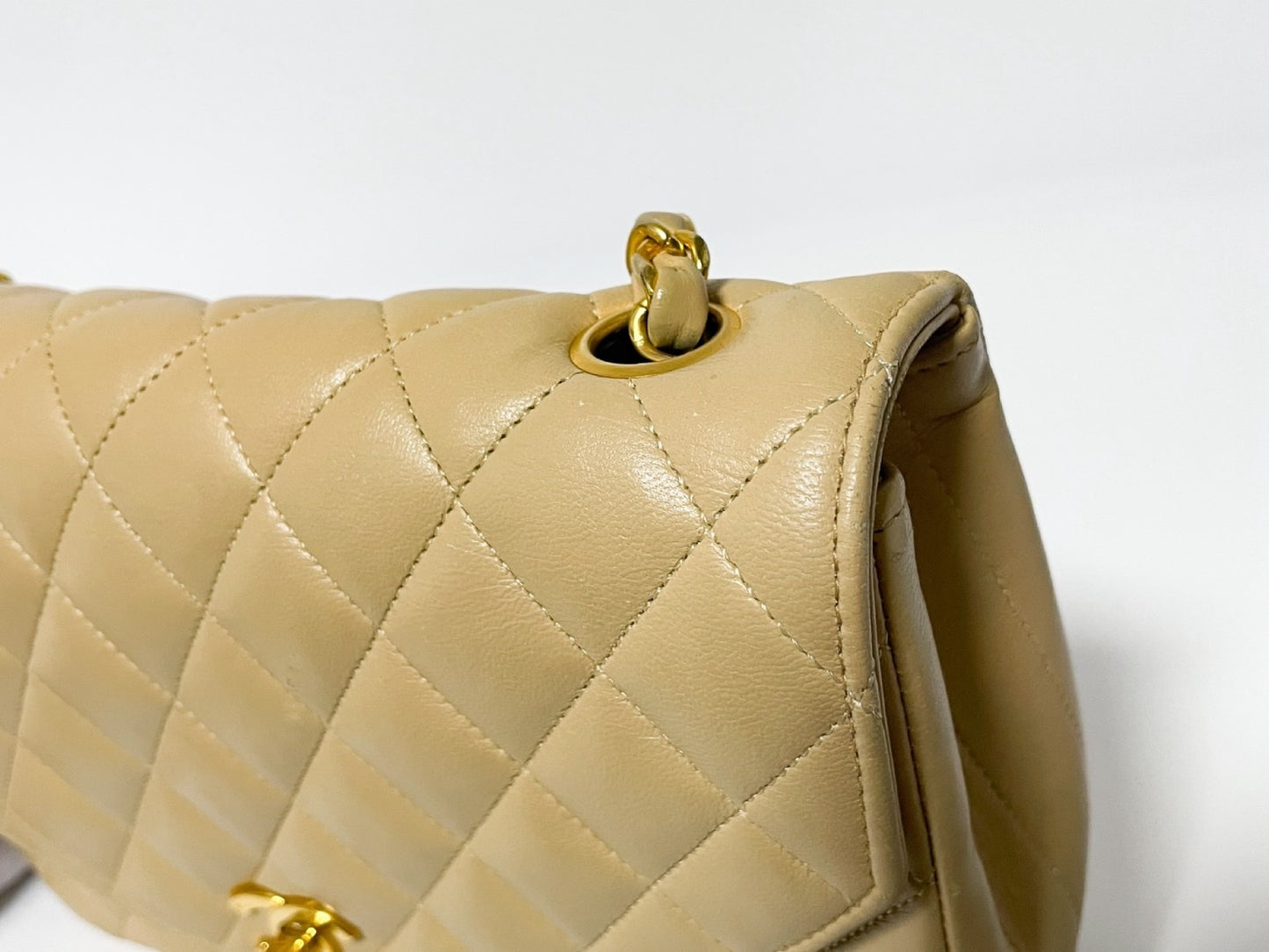 CHANEL Half Moon Matelasse Lambskin Beige Shoulder Bag with Seal