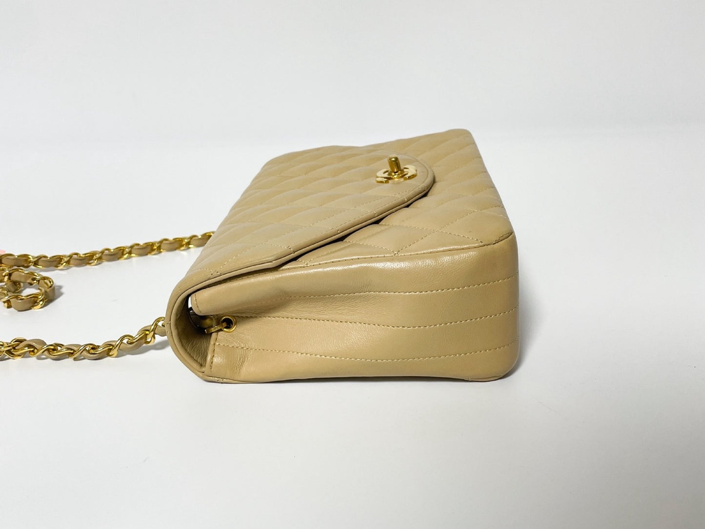 CHANEL Half Moon Matelasse Lambskin Beige Shoulder Bag with Seal