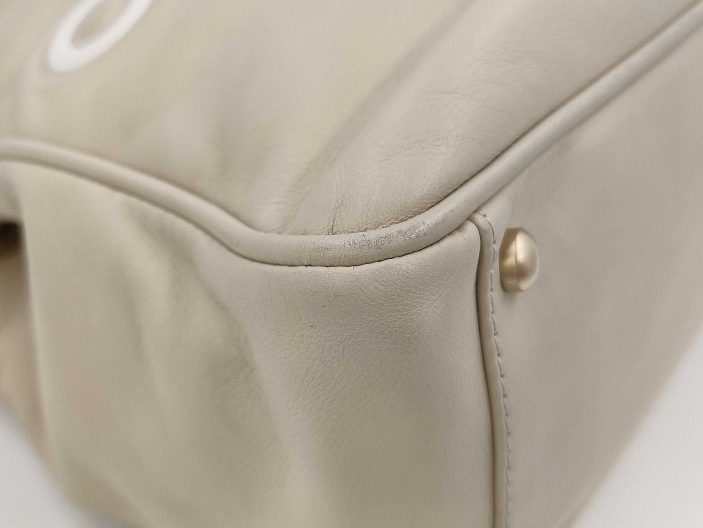 CHANEL Camellia Lambskin Tote Bag in White with CHANEL Logo Sticker
