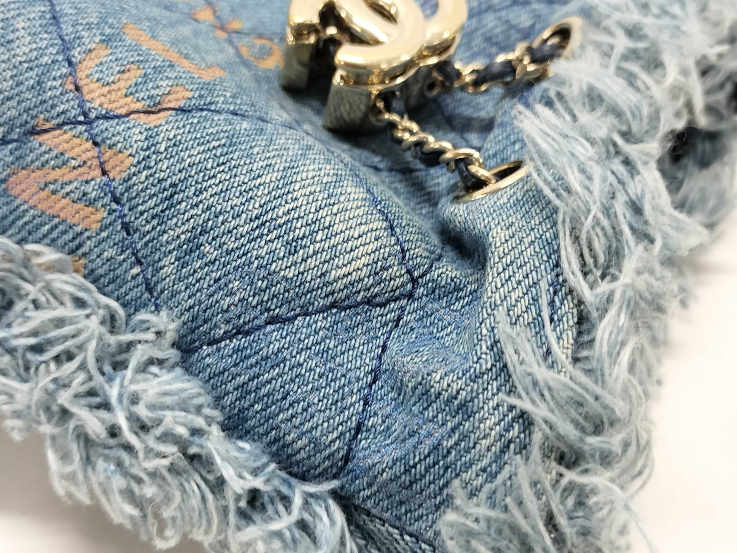 CHANEL Denim Indigo Blue Mini Bucket Chain Shoulder Bag with Coco Mark AP2603