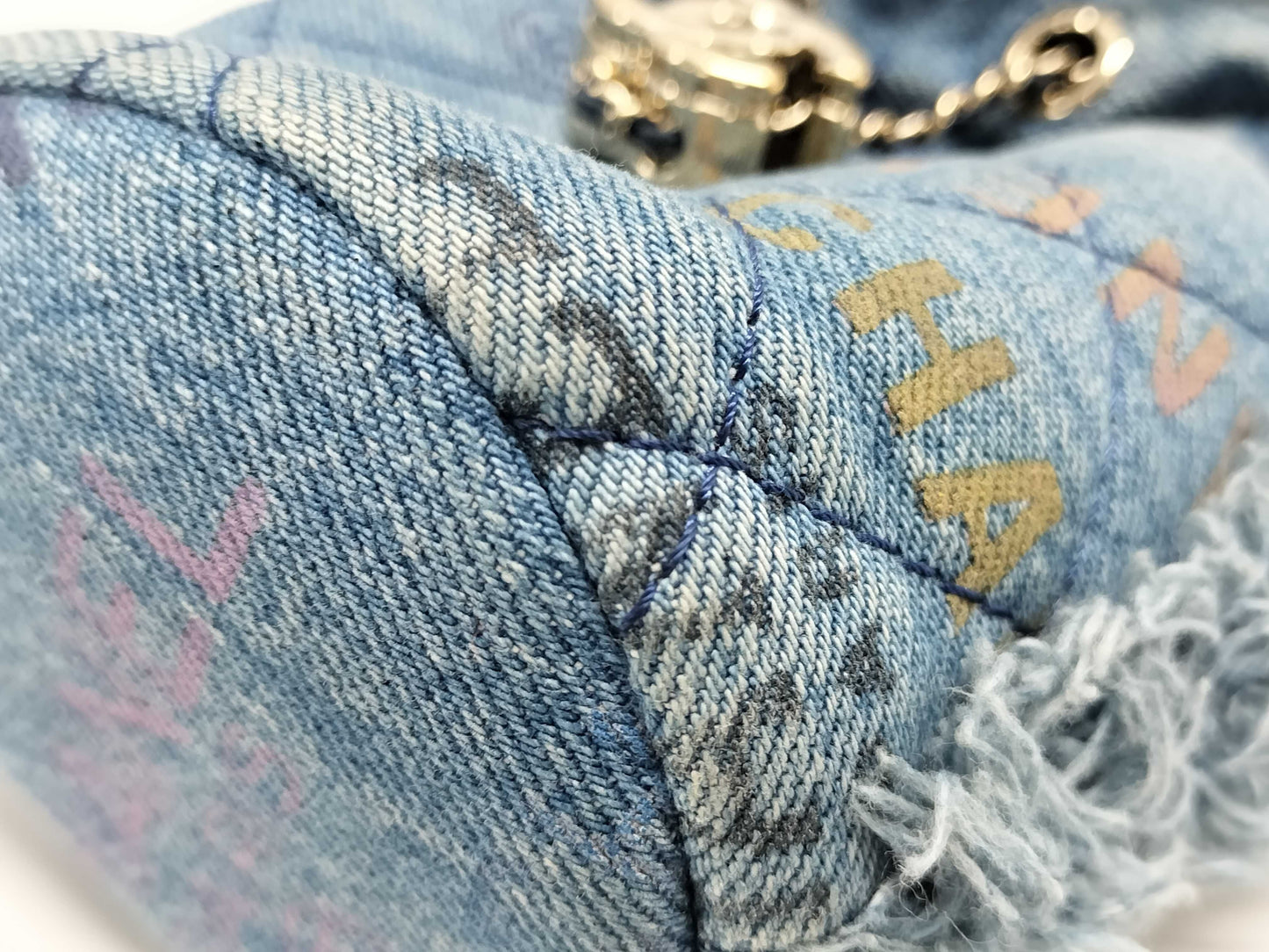 CHANEL Denim Indigo Blue Mini Bucket Chain Shoulder Bag with Coco Mark AP2603