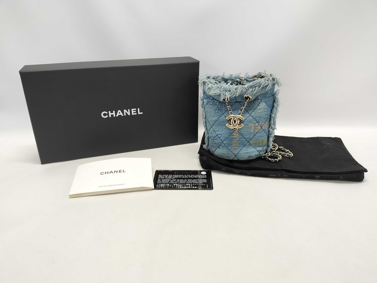 CHANEL Denim Indigo Blue Mini Bucket Chain Shoulder Bag with Coco Mark AP2603