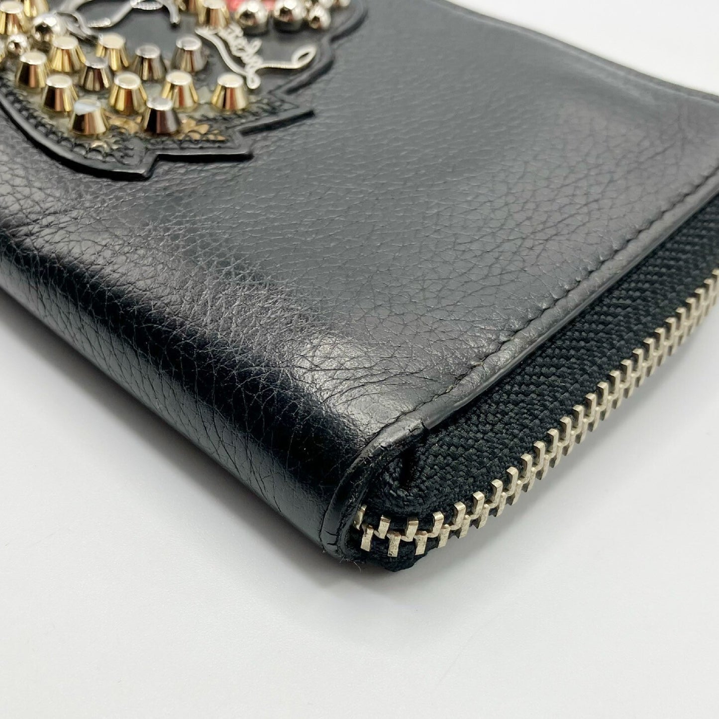 Christian Louboutin Studded Leather Round Zip Long Wallet in Black
