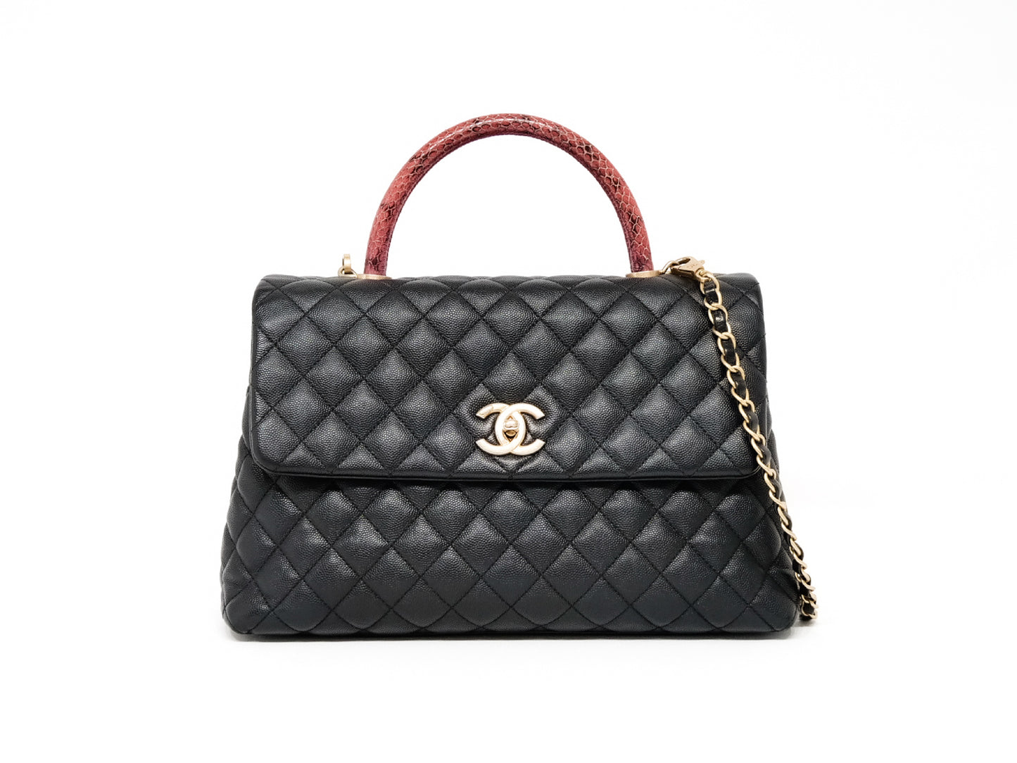 CHANEL Coco Handle 33 M Caviar and Python 2-Way Handbag Black with Gold Hardware 26201895 26 Series Handbag