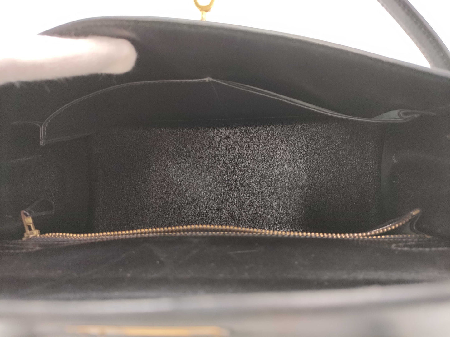 HERMES Kelly 32 Box Calf Leather Black with Storage Bag, Cadena Cloche, and Key, Small Handbag