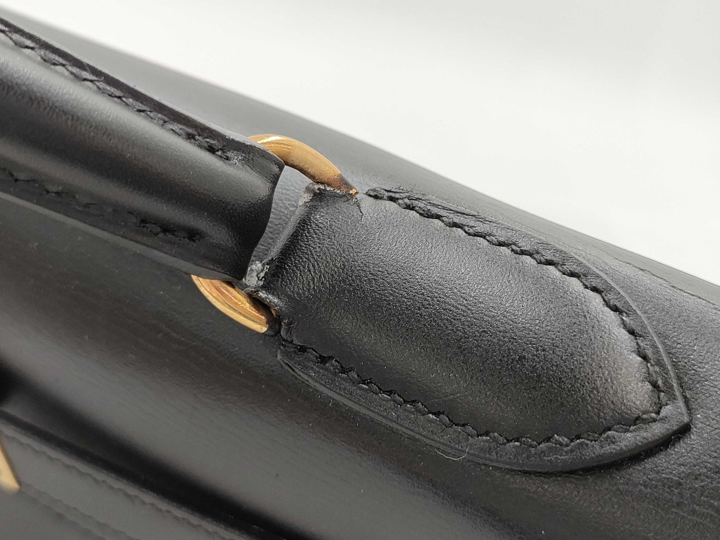 HERMES Kelly 32 Box Calf Leather Black with Storage Bag, Cadena Cloche, and Key, Small Handbag