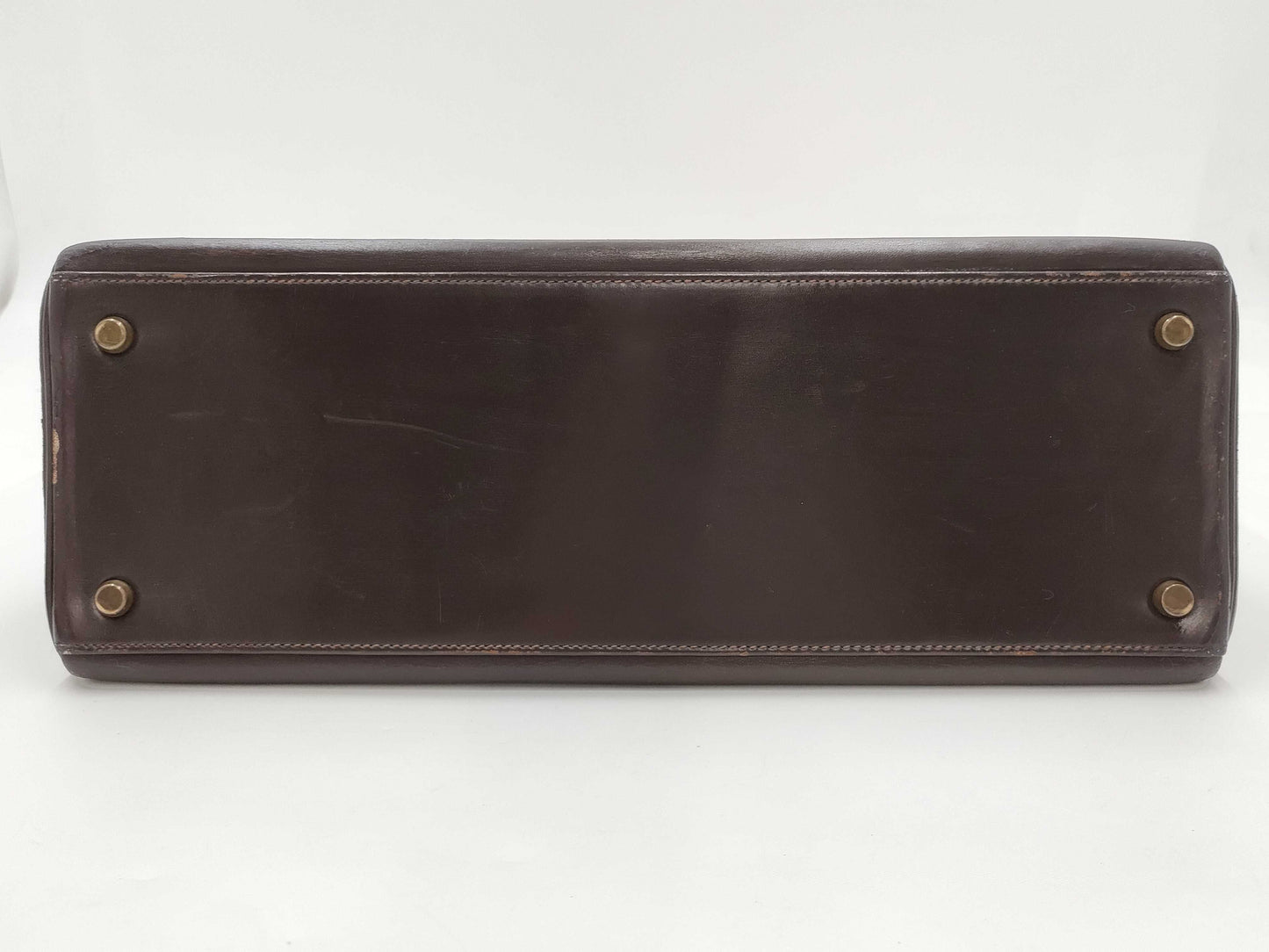 HERMES Kelly 35 Handbag, Inner Stitched Box Calf Leather, Brown, H Stamp
