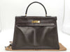 HERMES Kelly 35 Handbag, Inner Stitched Box Calf Leather, Brown, H Stamp