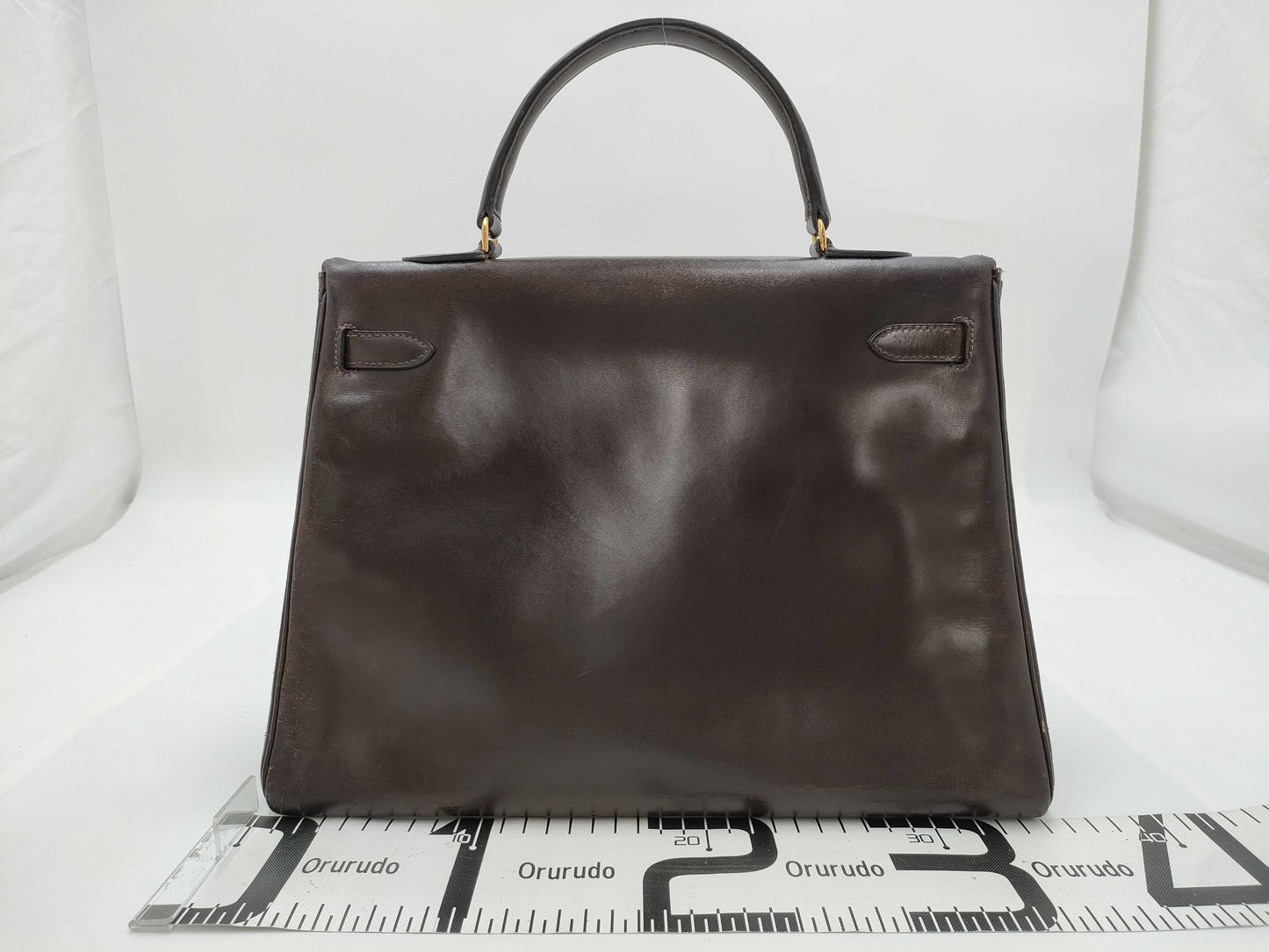 HERMES Kelly 35 Handbag, Inner Stitched Box Calf Leather, Brown, H Stamp