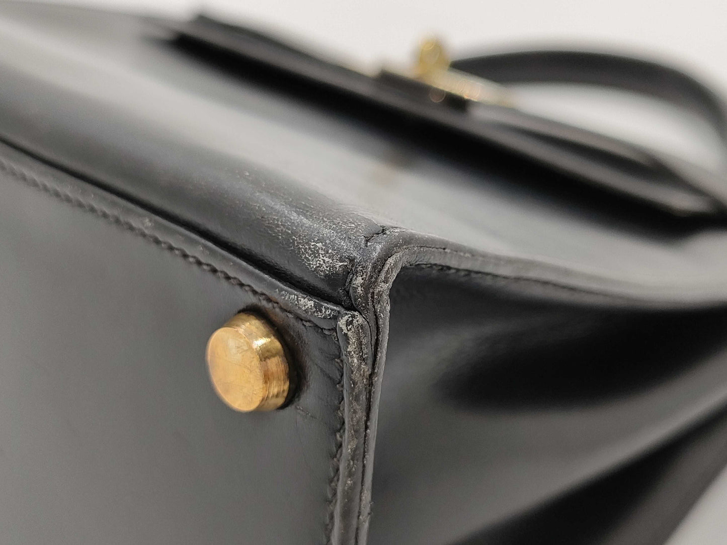HERMES Kelly 28 Box Calf Black Handbag